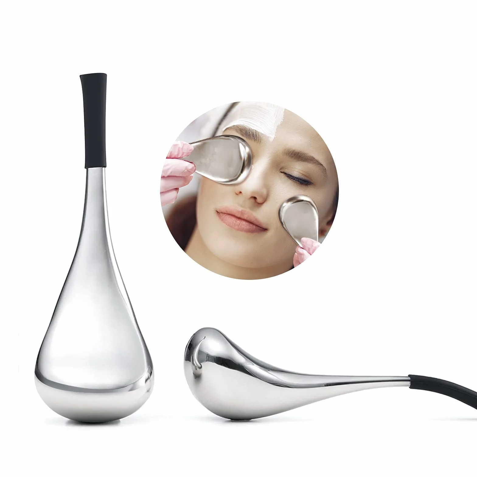 Baguettes cryo de massage facial - En acier inoxydable - Boules de refroidissement pour le cou, les yeux, anti-âge, baguette de traitement (Noir)