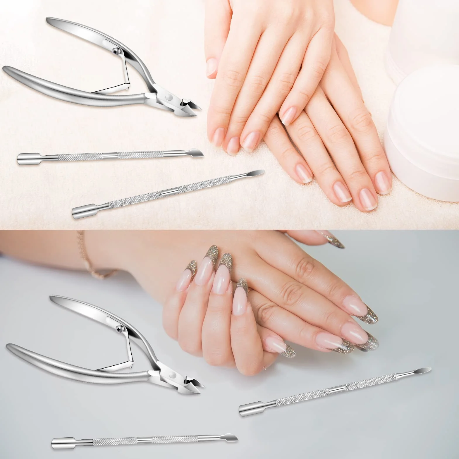 SUSSURRO 3 Pièces Trousse Entretien Cuticules Acier Inoxydable Pince Coupante Poussoir Lime Manucure Pédicure