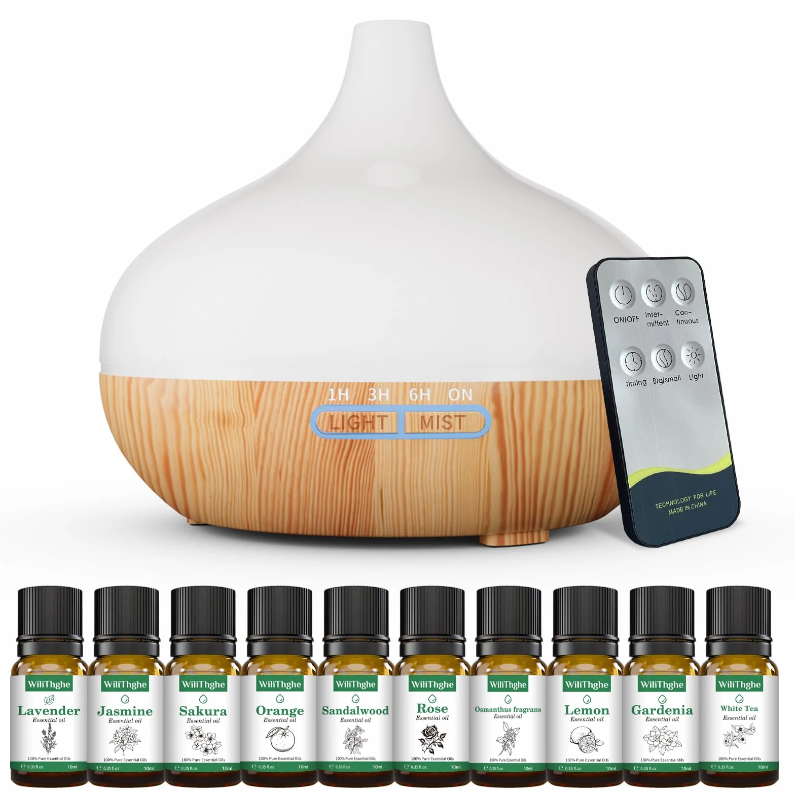 Diffuseur d'Huiles Essentielles 500 ML Télécommande 14 Couleurs LED 4 Réglages de Minuterie