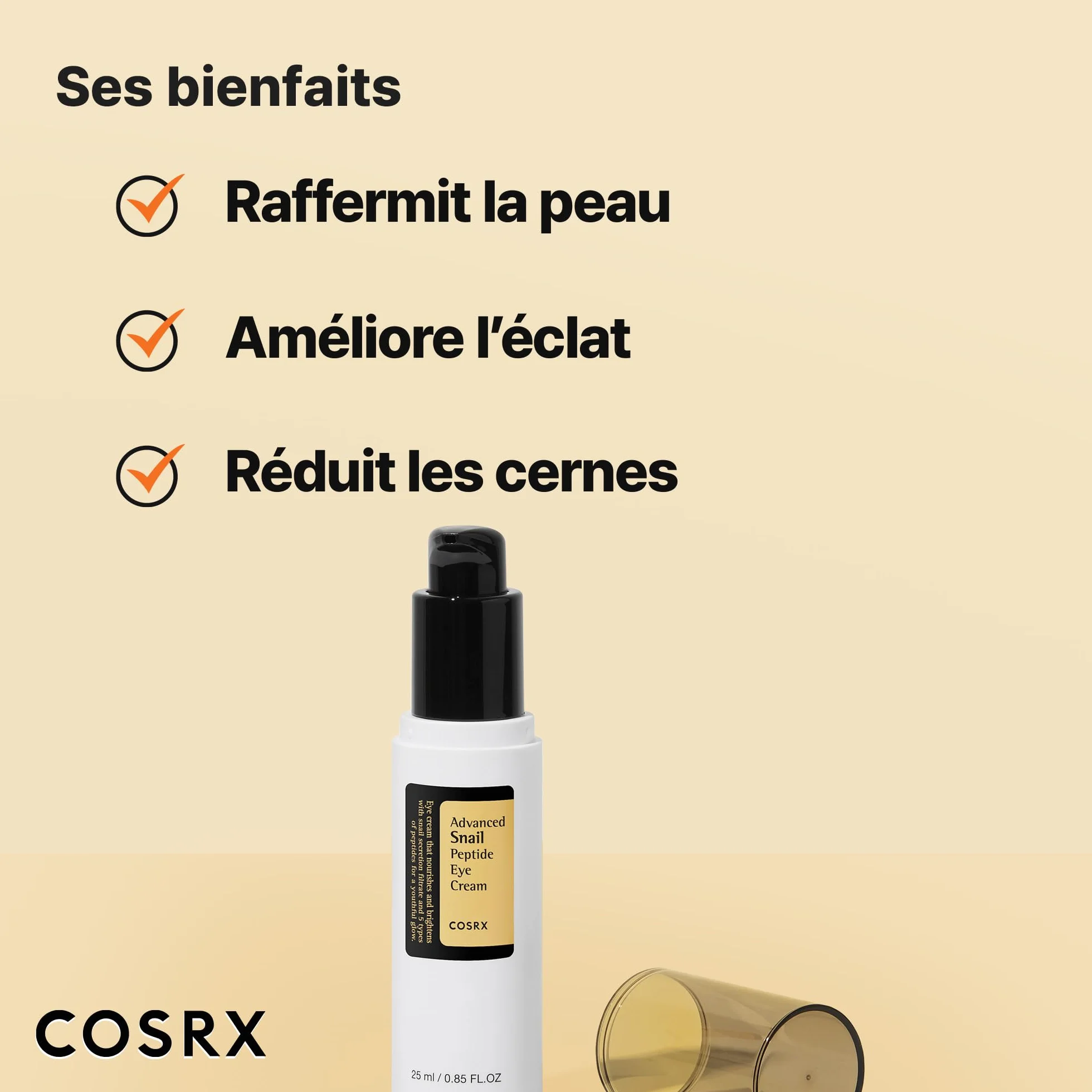 COSRX Snail Peptide Eye Cream 73.7% Snail Mucin Niacinamide - Brightening Korean Night Cream for Fine Lines Dark Circles