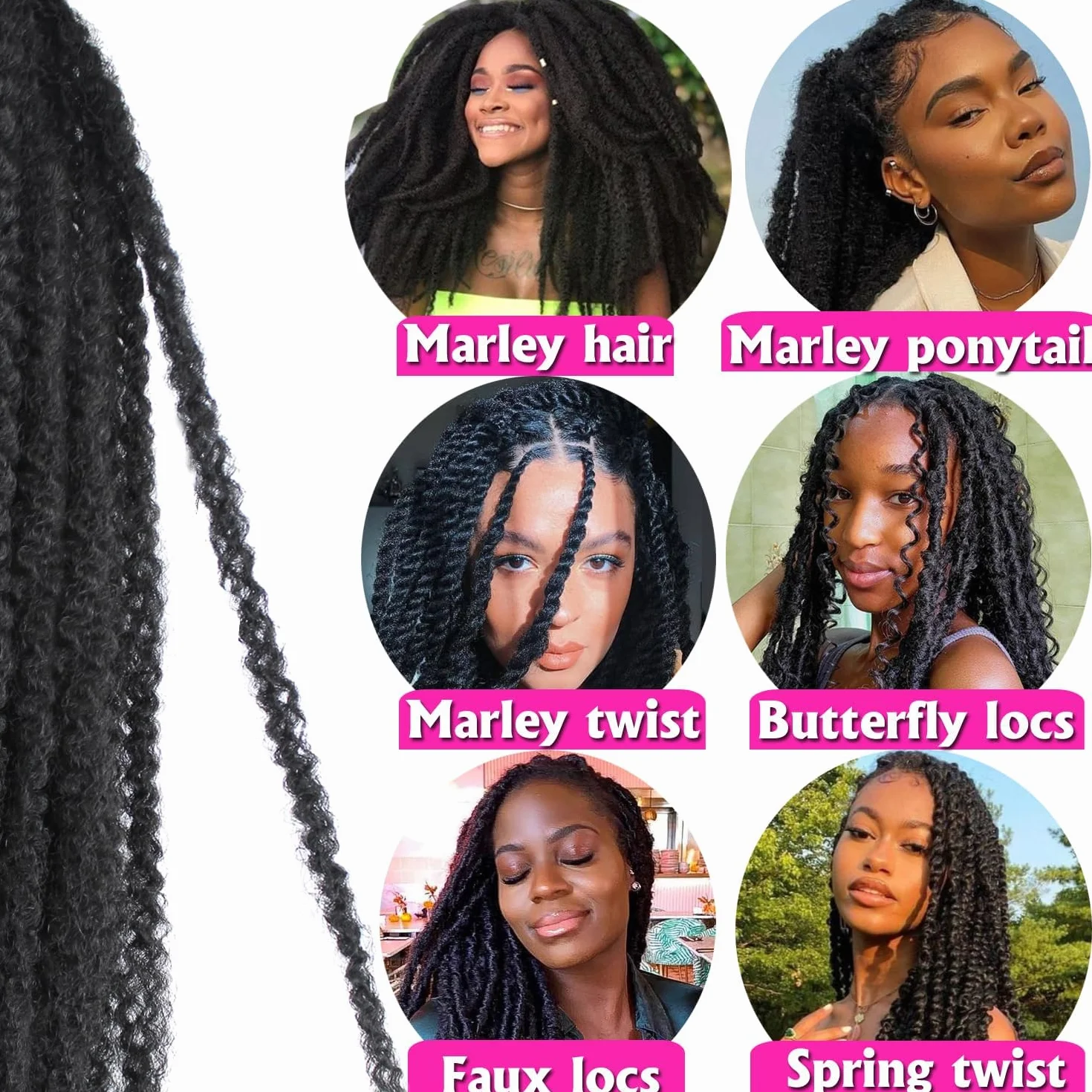 Enbeautiful Marley Twist Hair 24 Inch 8packs Marley Twists Braiding Hair Long Cuban Twist Hair Pre Fluffed Afro Kinky Curly Twists Crochet Hair Synthetic Marley Braids Extensions,1B#