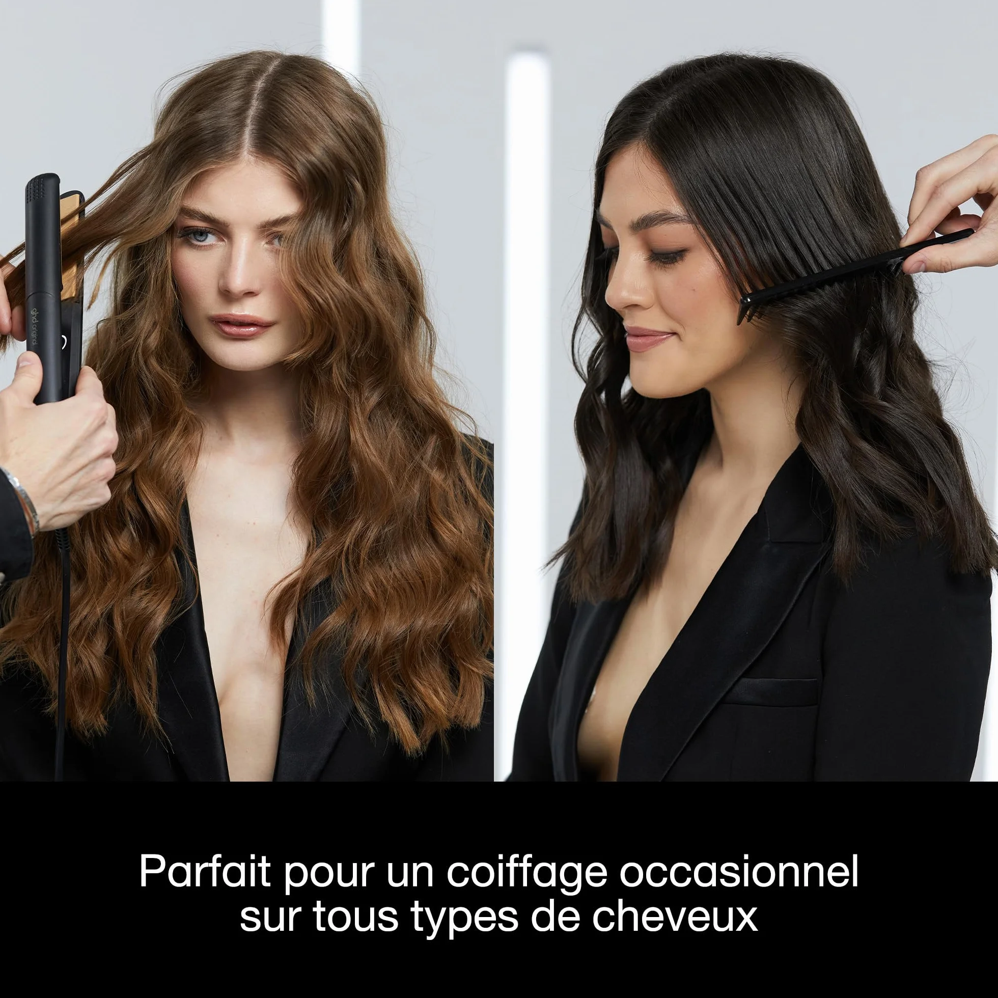 ghd Lisseur cheveux original Fer à lisser professionnel Noir Cheveux lisses doux brillants sans chaleur extrême Lisseur boucleur design arrondi