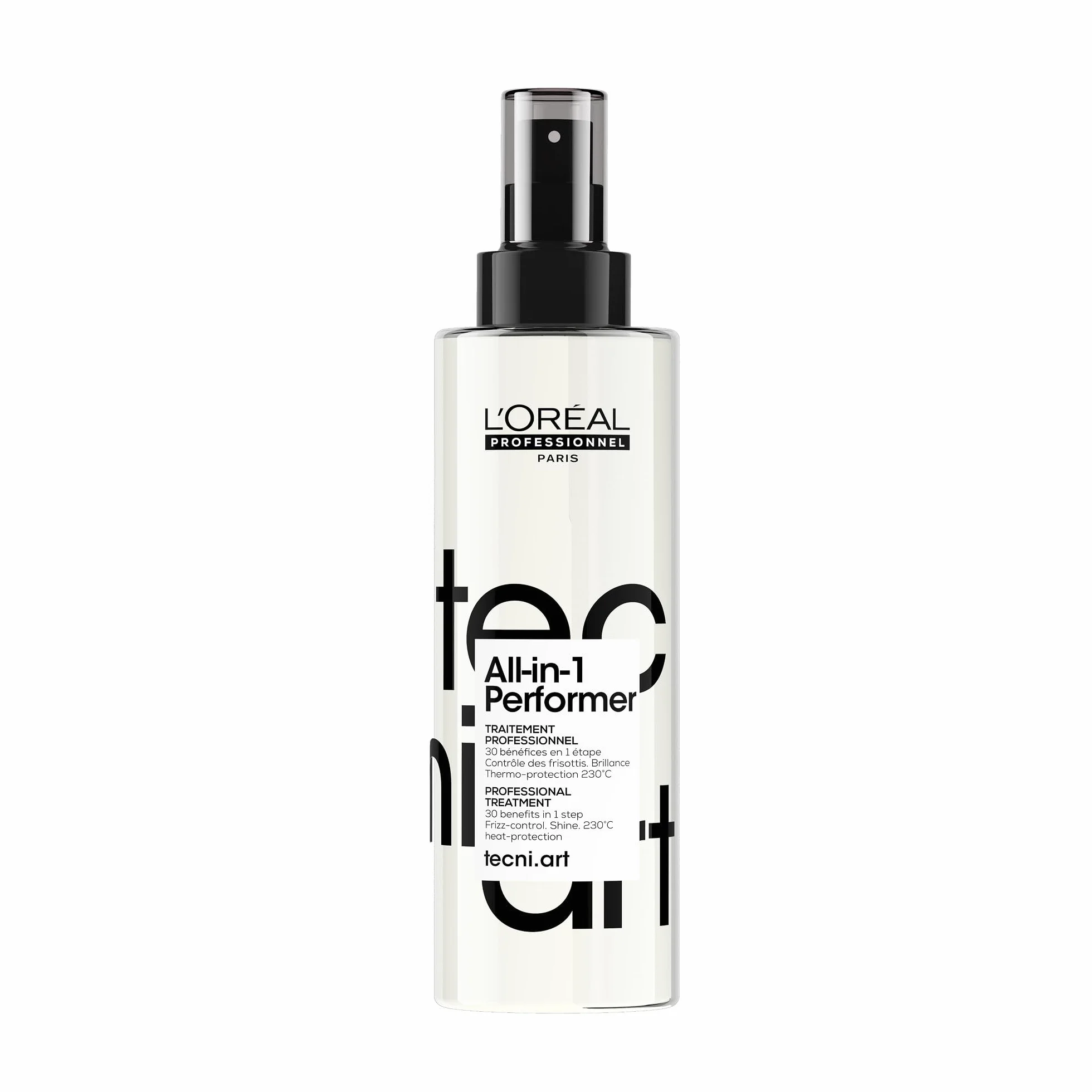 L’OREAL PROFESSIONNEL - Spray Coiffant Tenue 24H - Homme & Femme - Soin Sans Rinçage Multi-Bénéfices - Thermoprotecteur - Anti Frisottis - Cheveux Brillants - Tecni Art All-In-1 Performer - 190 ml