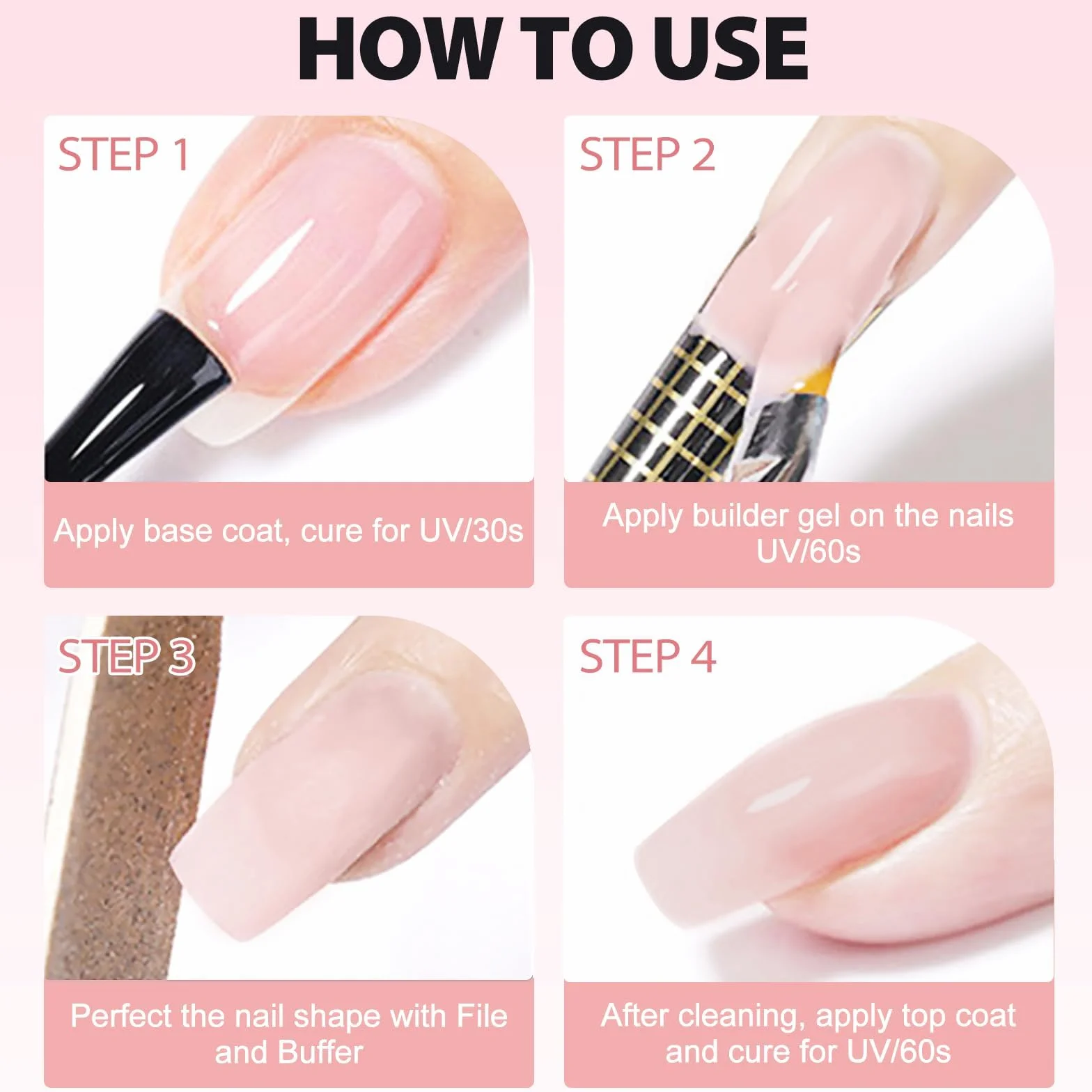 Gel Construction Ongle UV 15 ML Builder Gel Base Gel UV Ongles Renforcement Extension Nail Art Manucure DIY Milky Rose
