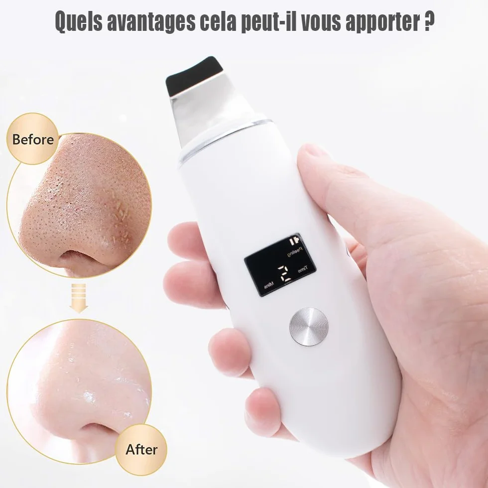 Pinkiou Épurateur de Peau, Blanc | Spatule Point Noir, 4 modes, Nettoyage en profondeur des pores, Grattoir portable, Station de Charge Type-C