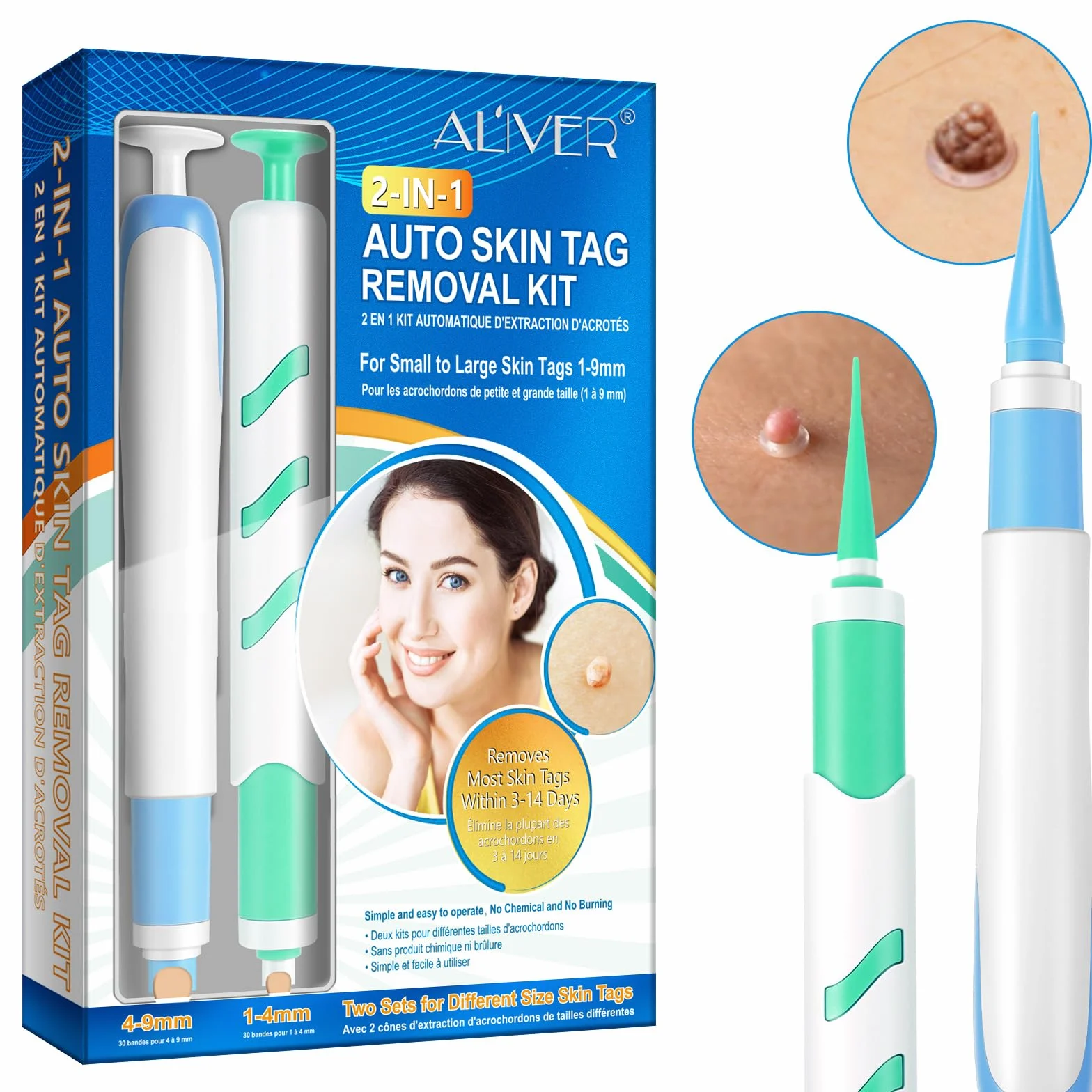 Enlèvement Des Acrochordons, Stylo Automatique 2 Tailles, Efficace Indolore, Pour Verrues Grains De Beauté 1-9 MM