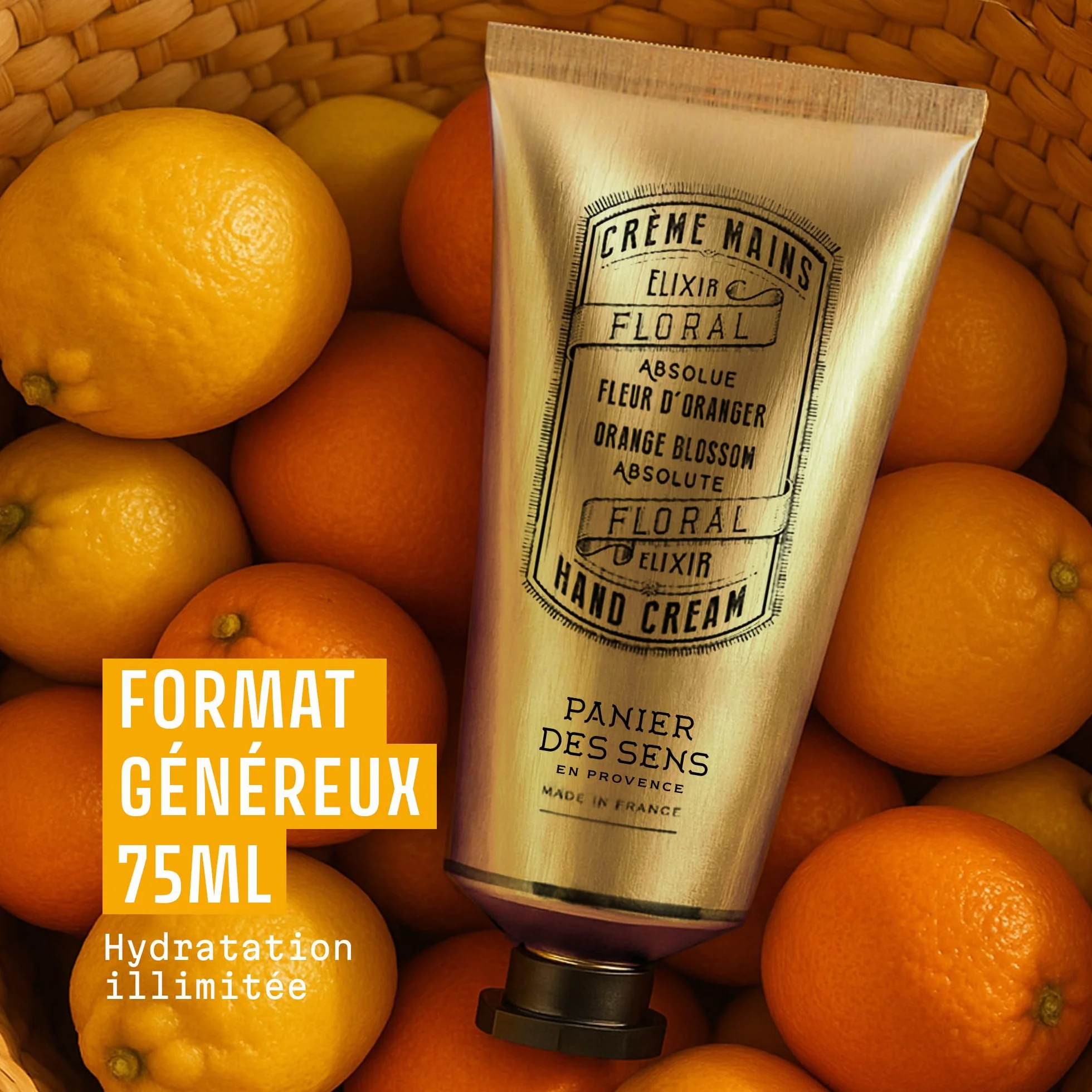 Panier des Sens Crème Mains Peau Sèche Fleur d'Oranger Hydratante Huile d'Olive et d'Amande 75 ml