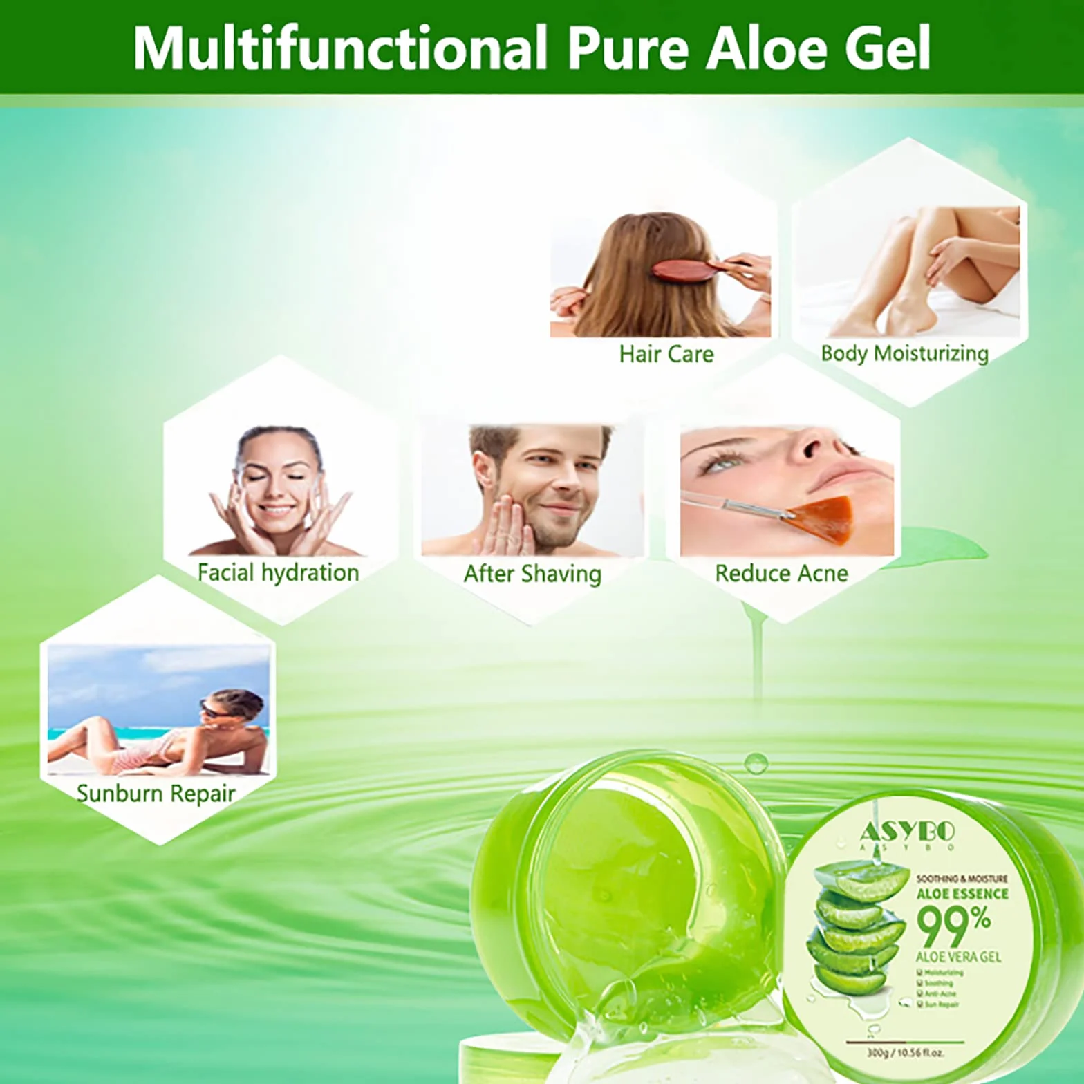 Aloe Vera Gel 300 ml 99% Hydratant Visage et Corps Peaux Sèches Crème Naturelle