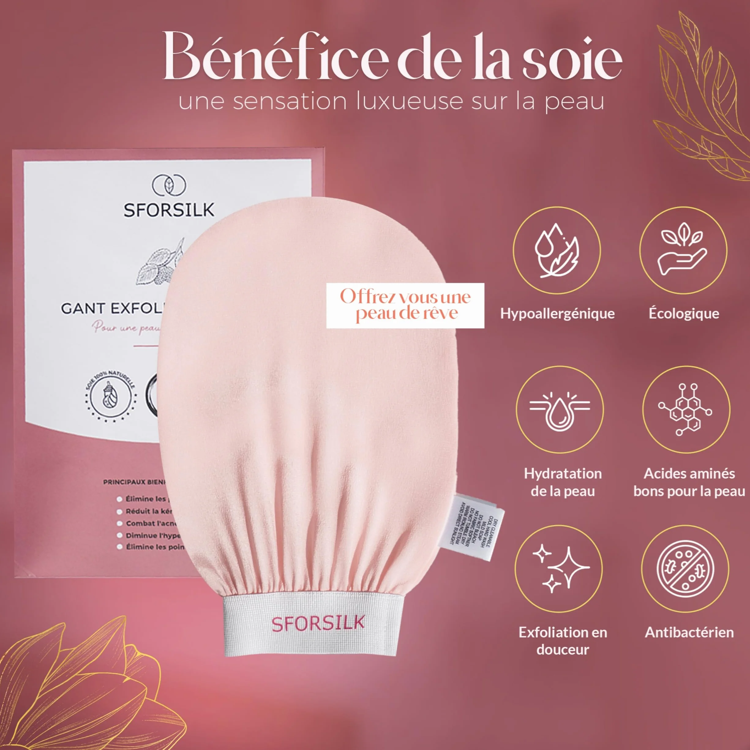 Gant exfoliant en soie pour peaux sensibles - Gommage doux sans savon
