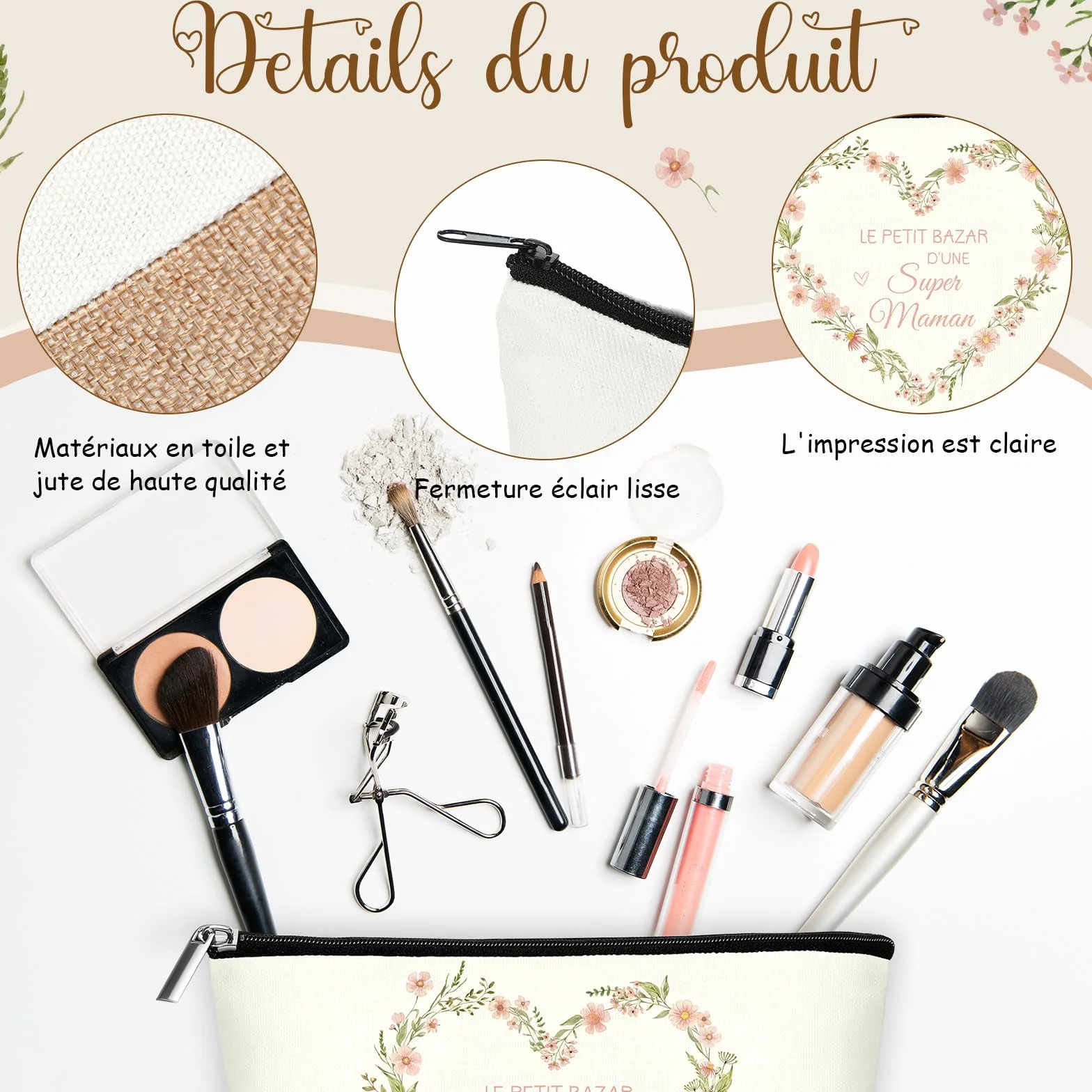 Coffret Cadeau pour Maman Trousse de Maquillage Porte-Clés Stylo à Bille Carte de vœux en Bois en Forme de cœur Enveloppes Fête des Mères Anniversaire Noël