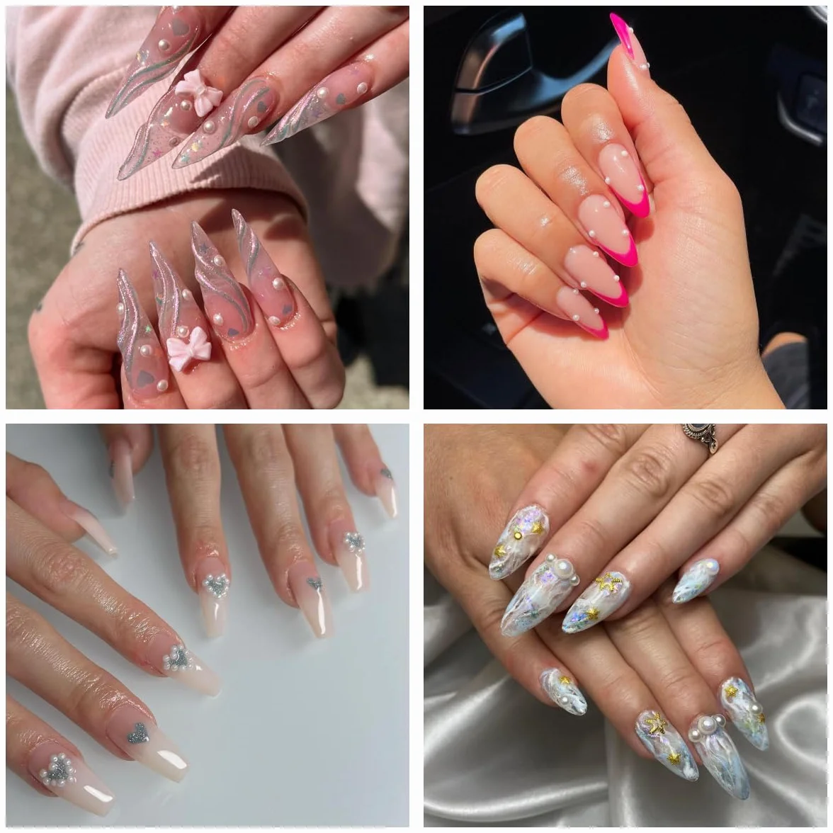 Blanc Perles Ongles Demi Rond Bijoux Nail Art Strass Accessoires Or Argent Mini