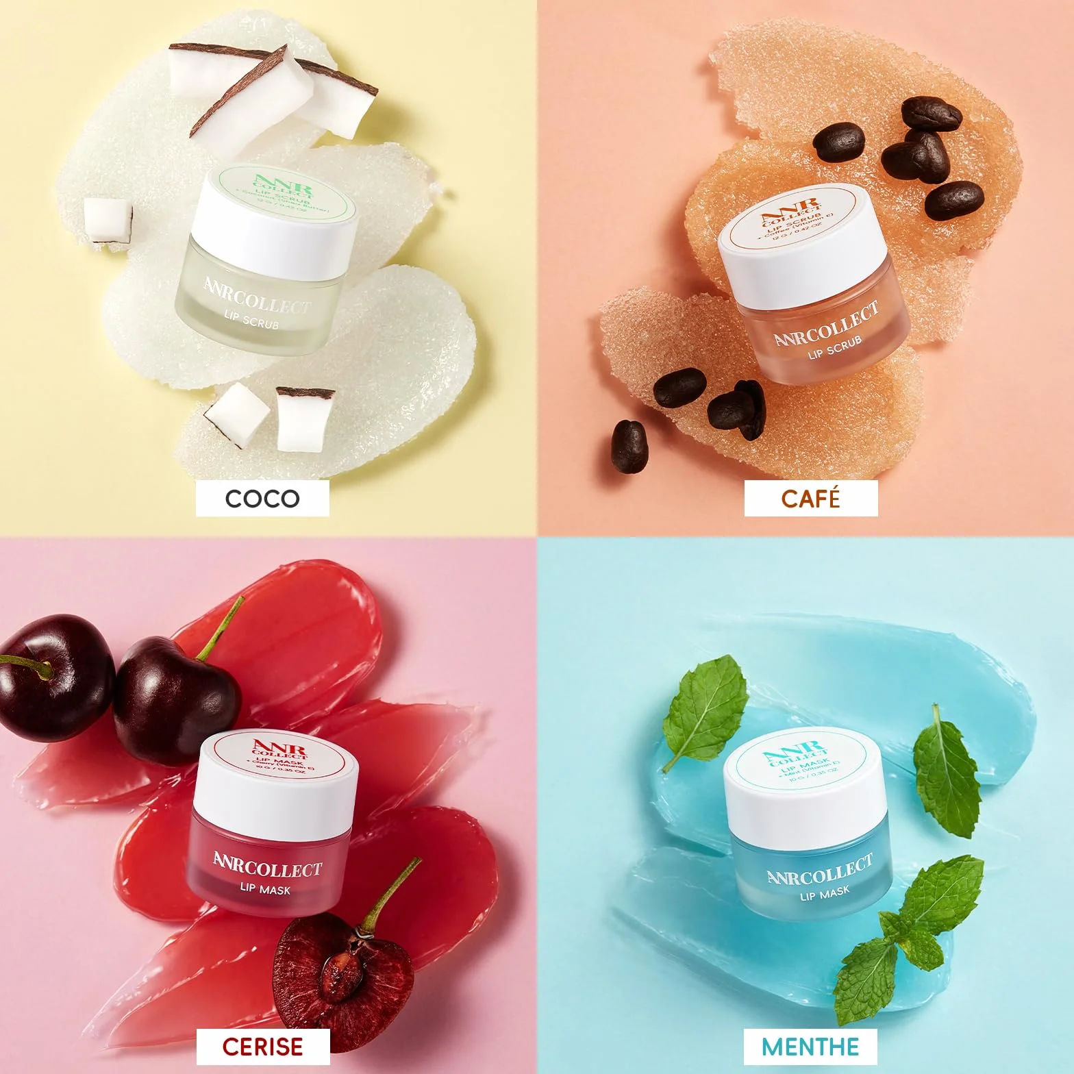 ANRCOLLECT Lot de 4 gommages et masques pour lèvres, hydratation intense lèvres sèches gercées