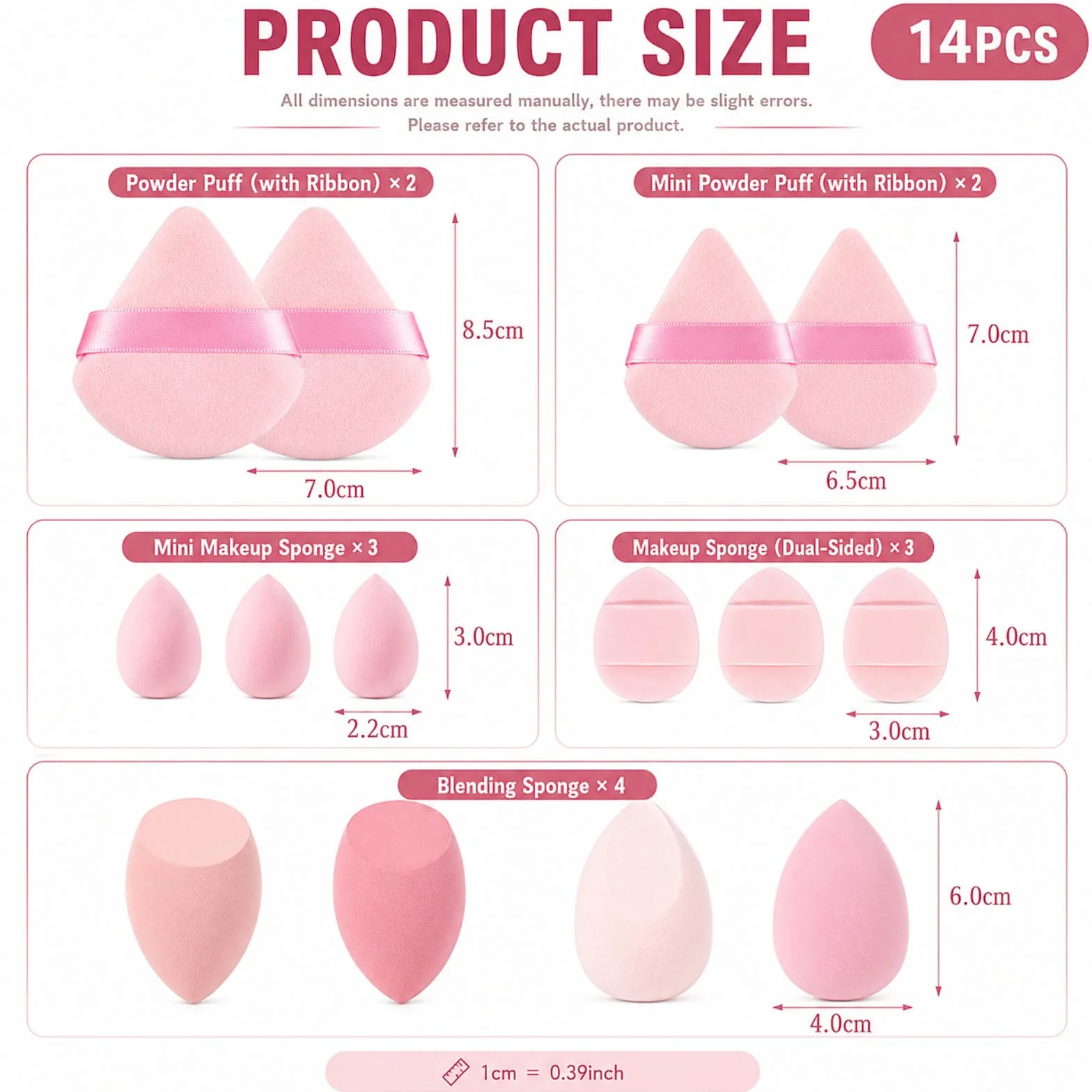 Éponges Maquillage & Houpettes 14 Pcs Rose, Beauty Blender Douces pour Fond de Teint, Correcteur, Poudre – Application Zéro Défaut sans Traces