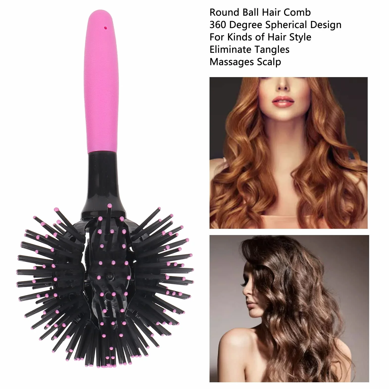Brosse à Cheveux en Boucle 3D, Peigne à Cheveux à Balle Ronde, Démêlant, Résistant à la Chaleur, avec Boules de Massage