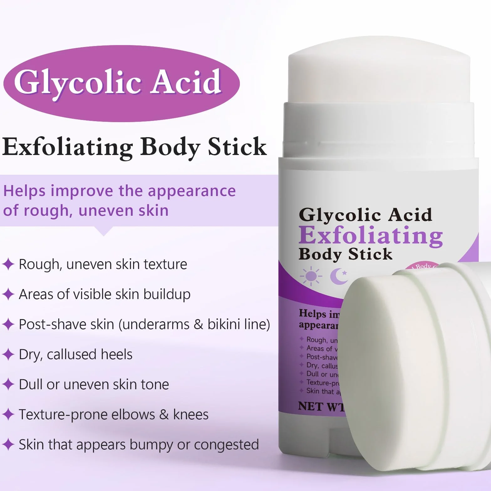 Bâton d'Acide Glycolique 75g 7% Acide Glycolique 0,5% Acide Salicylique Exfoliation Corporelle Douce