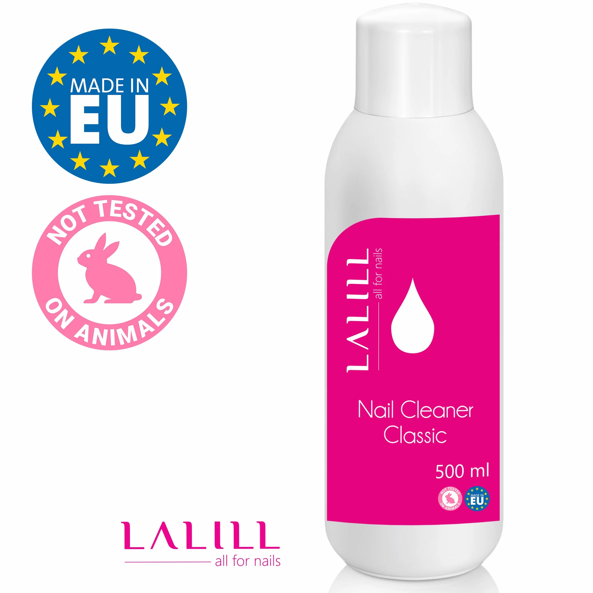 LALILL Cleaner Ongles Dégraissant 500ml Kit - Nettoyant pour Ongles avec Flacon Pompe 200ml, 500 Pads et Brosse