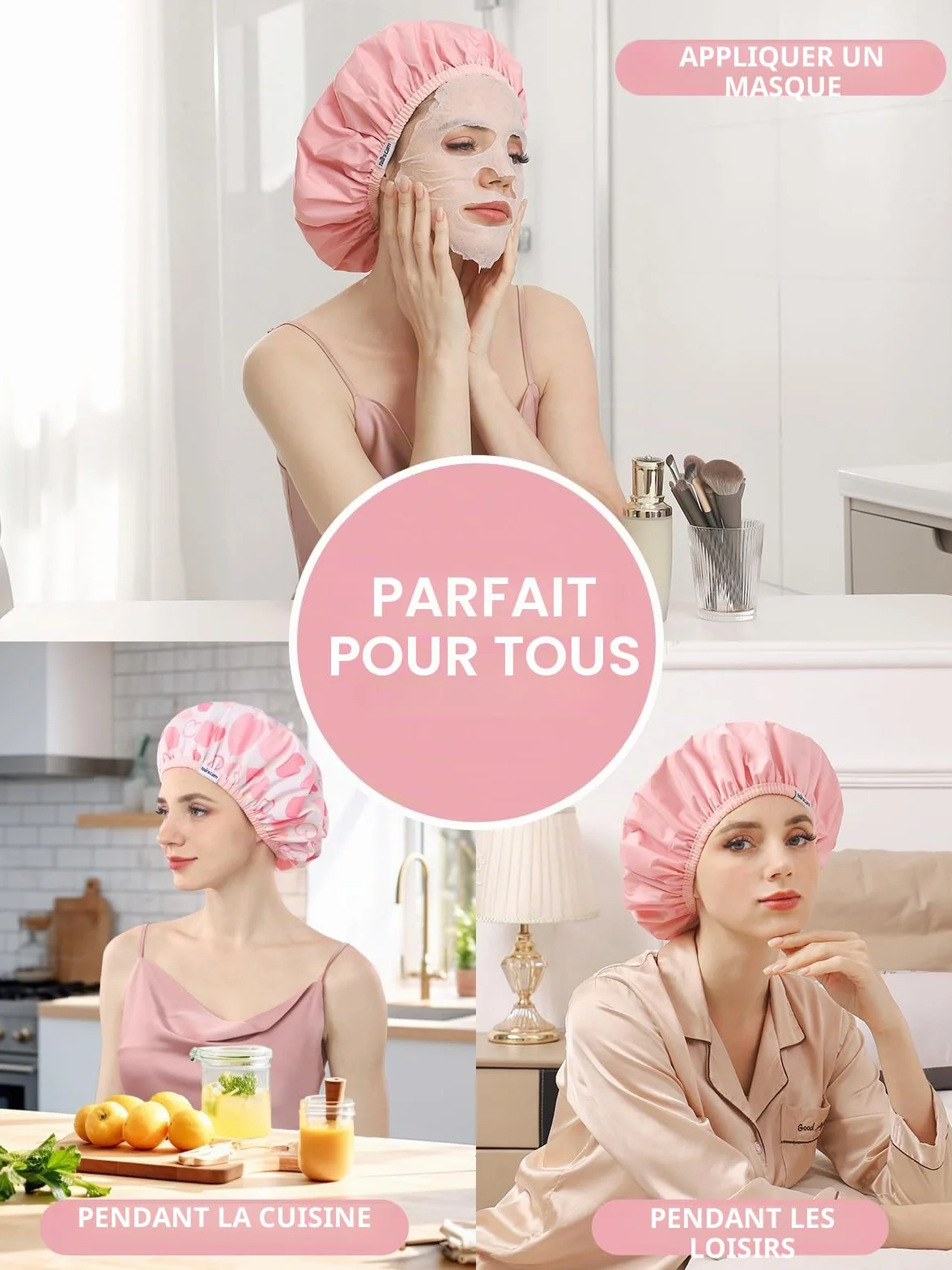 Bonnet de douche réutilisable imperméable double couche, protège les cheveux, motif et uni, pour douche spa cuisine