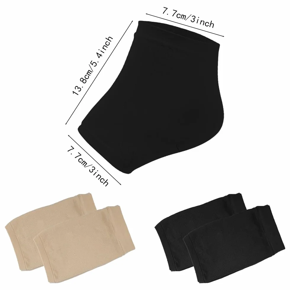 Chaussettes Hydratantes à Talons en Gel Réutilisables pour Peaux Sèches et Craquelées - 4 Paires (Couleur de Peau, Noir)