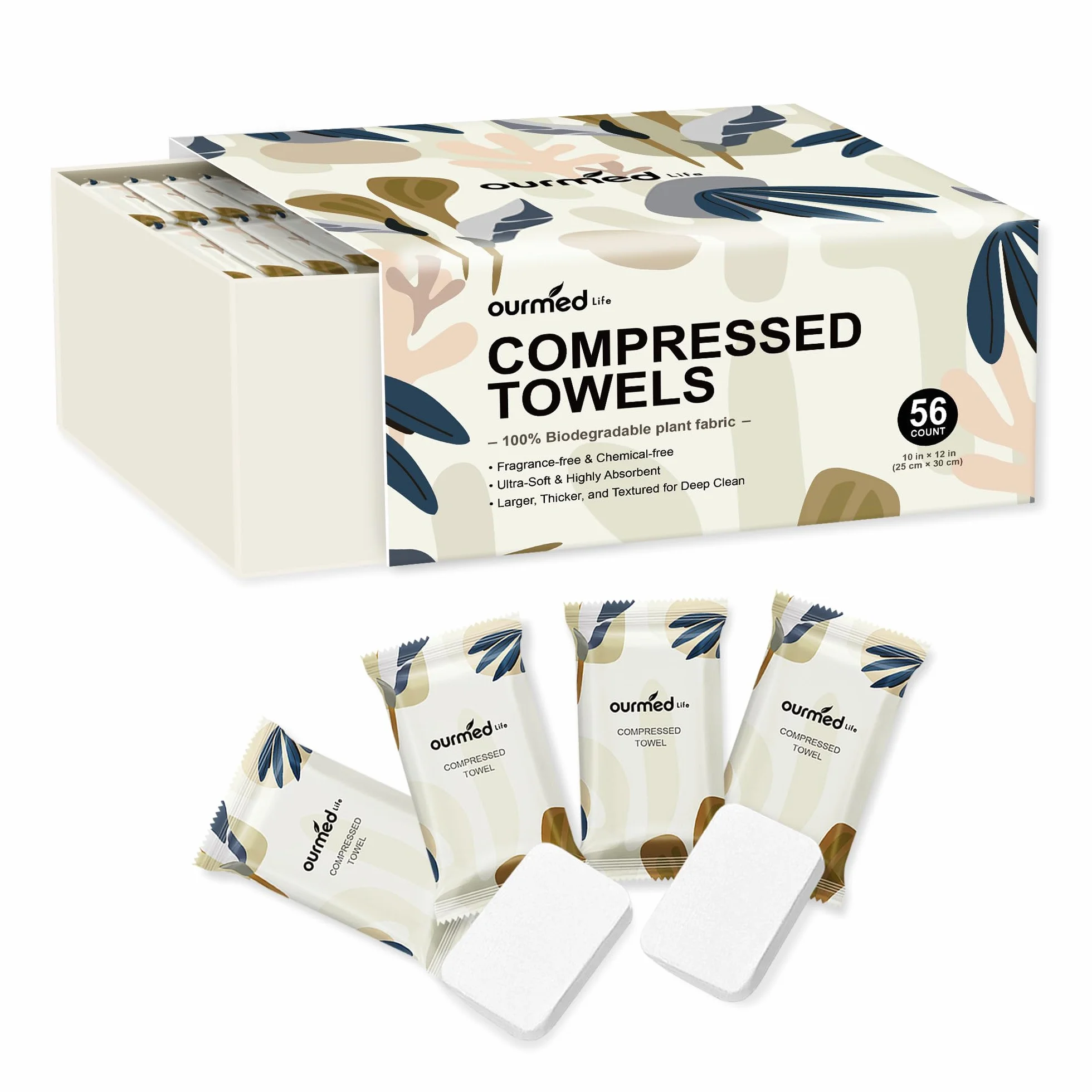 Ourmed Life Comprimés de serviette compressée 30 cm x 25 cm 56 pièces