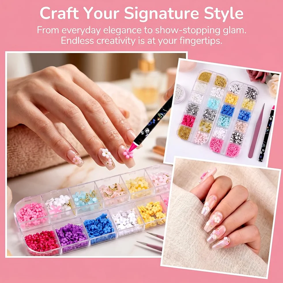 Strass Nail Art Acrylique Colorées 3D Fleur pour Conception Ongles DIY