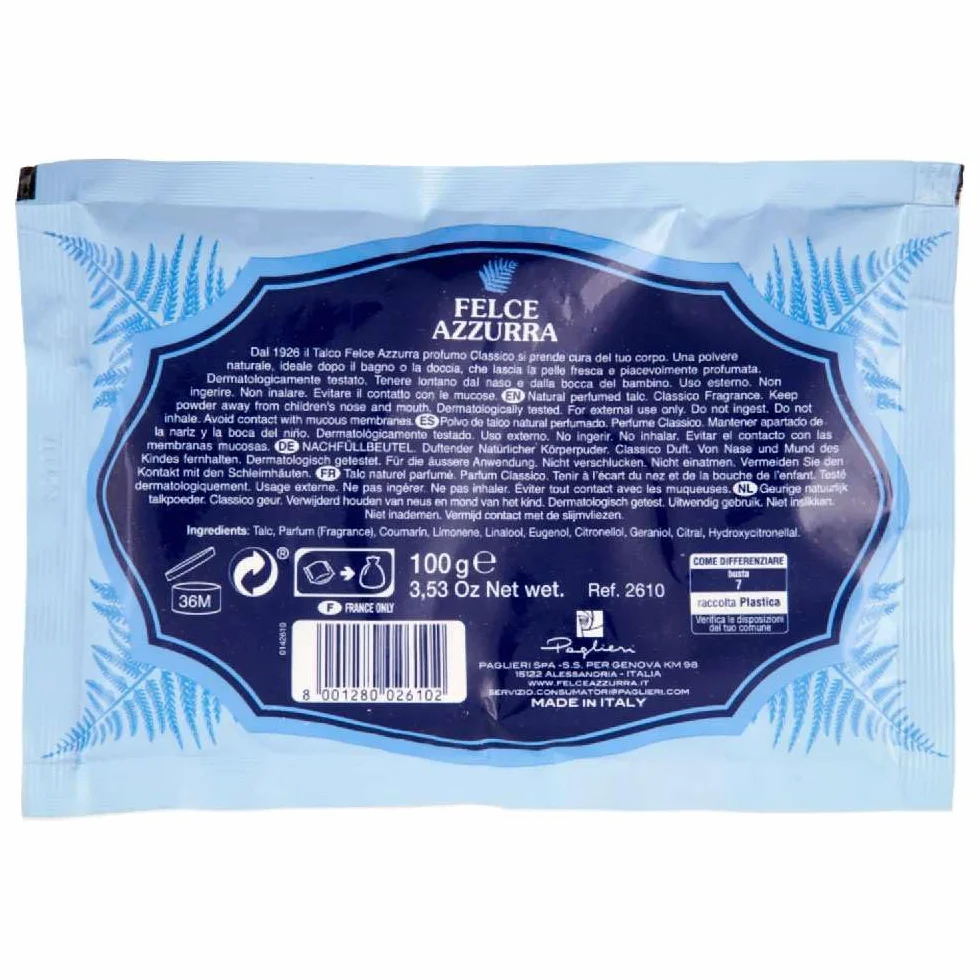 PAGLIERI Felce Azzurra Talco Classico talc pour le corps recharge 100 g