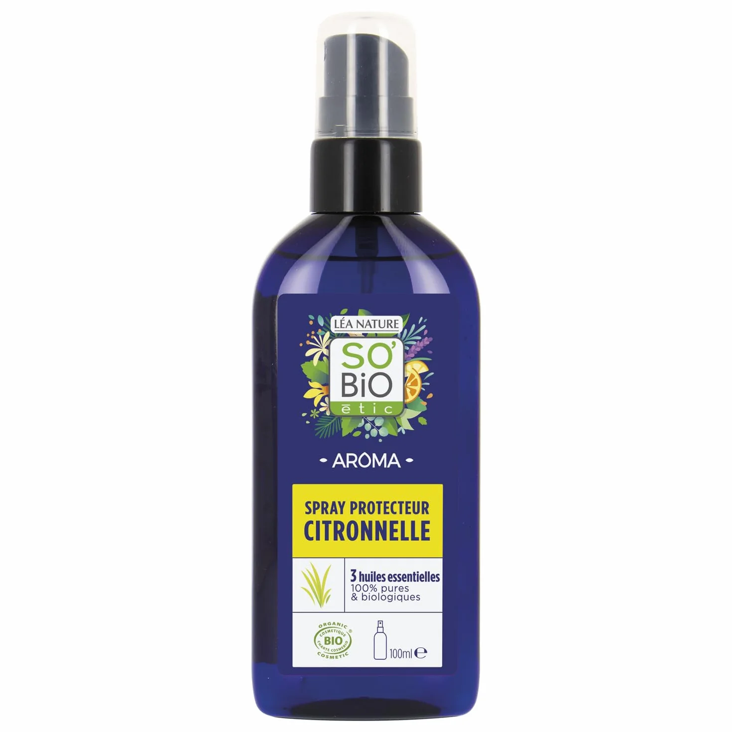SO'BIO ÉTIC Huile Corps Protectrice Bio en Spray à la Citronnelle et 3 Huiles Essentielles 100% Pures - Flacon 100 mL - Lot de 3