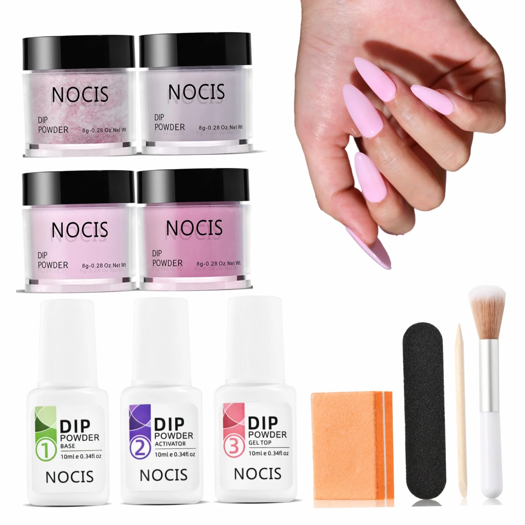 Kit de démarrage pour ongles en poudre à tremper, 4 couleurs, kit de poudre à tremper pour ongles, finition brillante ou givrée avec base, top coat activateur, manucure liquide pour la maison, le bri