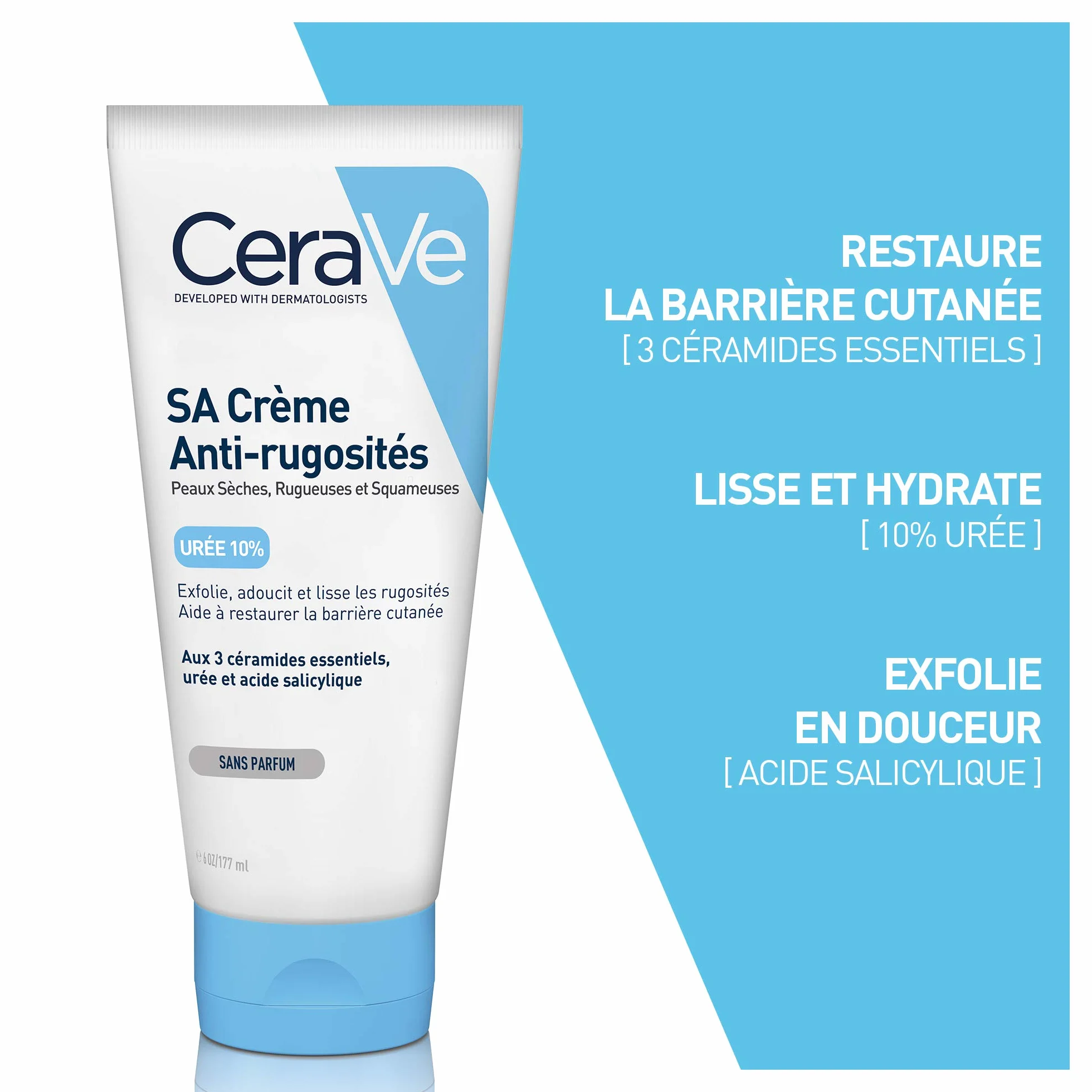 CeraVe - Crème Anti-Rugosités à l’Acide Salicylique, Crème Hydratante Corps, Exfolie, Adoucit et Lisse, Céramides, Acide Hyaluronique, Urée, Peaux Sèches, Rugueuses, Squameuses et Kératose Pilaire