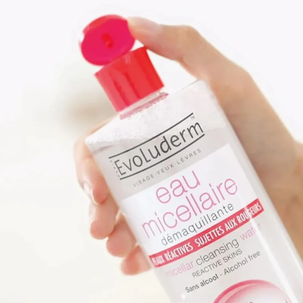 EVOLUDERM - Eau Micellaire Démaquillante Peaux Réactives, Sujettes Aux Rougeurs - 500 ml - 93% d'Origine Naturelle - Végan - Fabrication Française - Lot de 3 x 500 ml