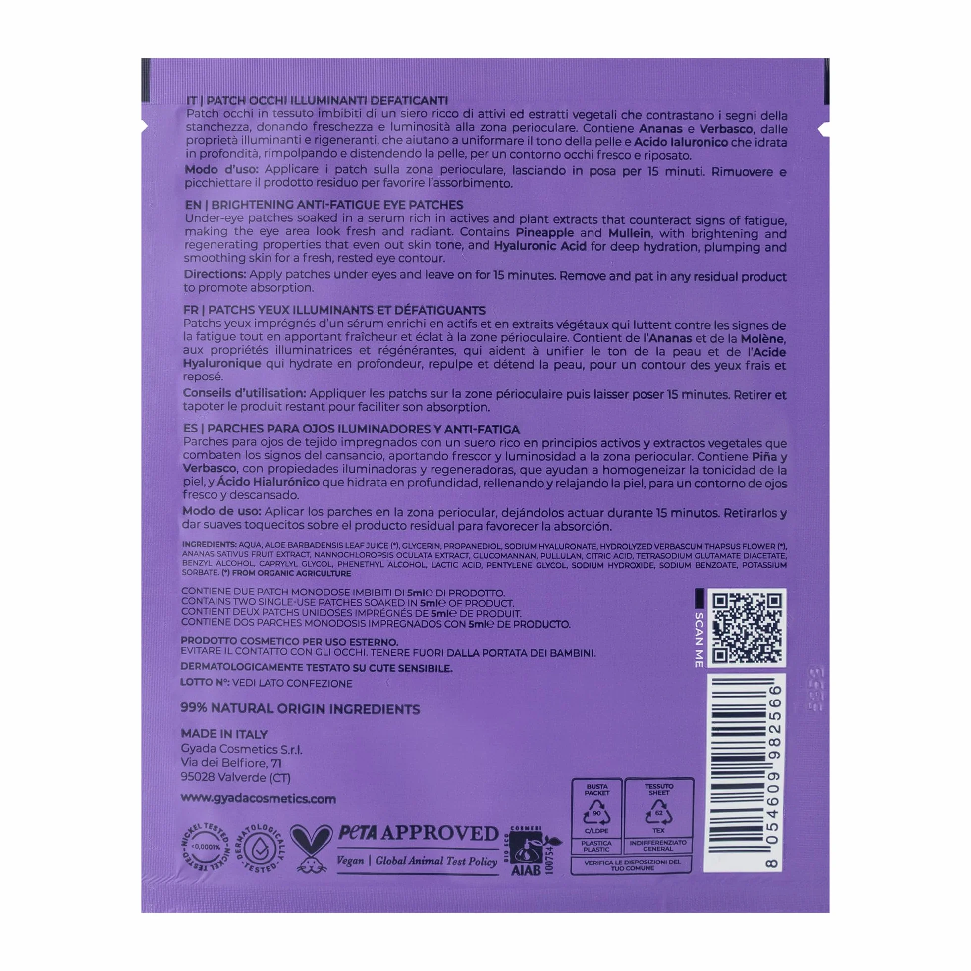 GYADA COSMETICS Patch pour les yeux éclairant défatigant acide hyaluronique ananas 5 ml