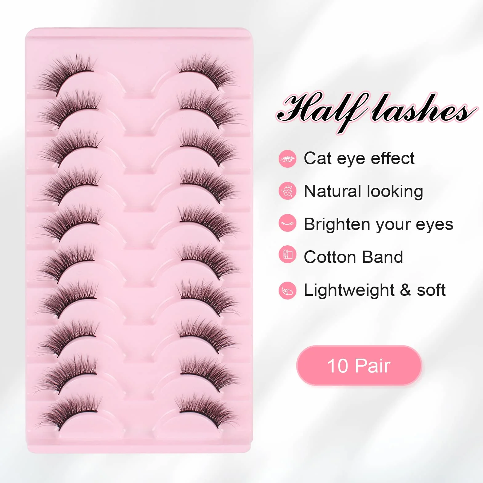 Parriparri Demi Faux Cils Cat Eye Half Lashes 10 Paires Naturel Coin Cils Oeil de Chat Doux 3D
