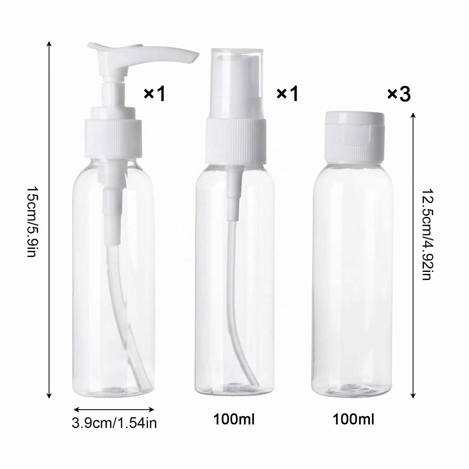 KEYRI Kit Voyage Avion Bouteille Cosmetique 100ml Flacon Étanche Rechargeable Spray Transparent pour Liquides Set de Toilette Noir