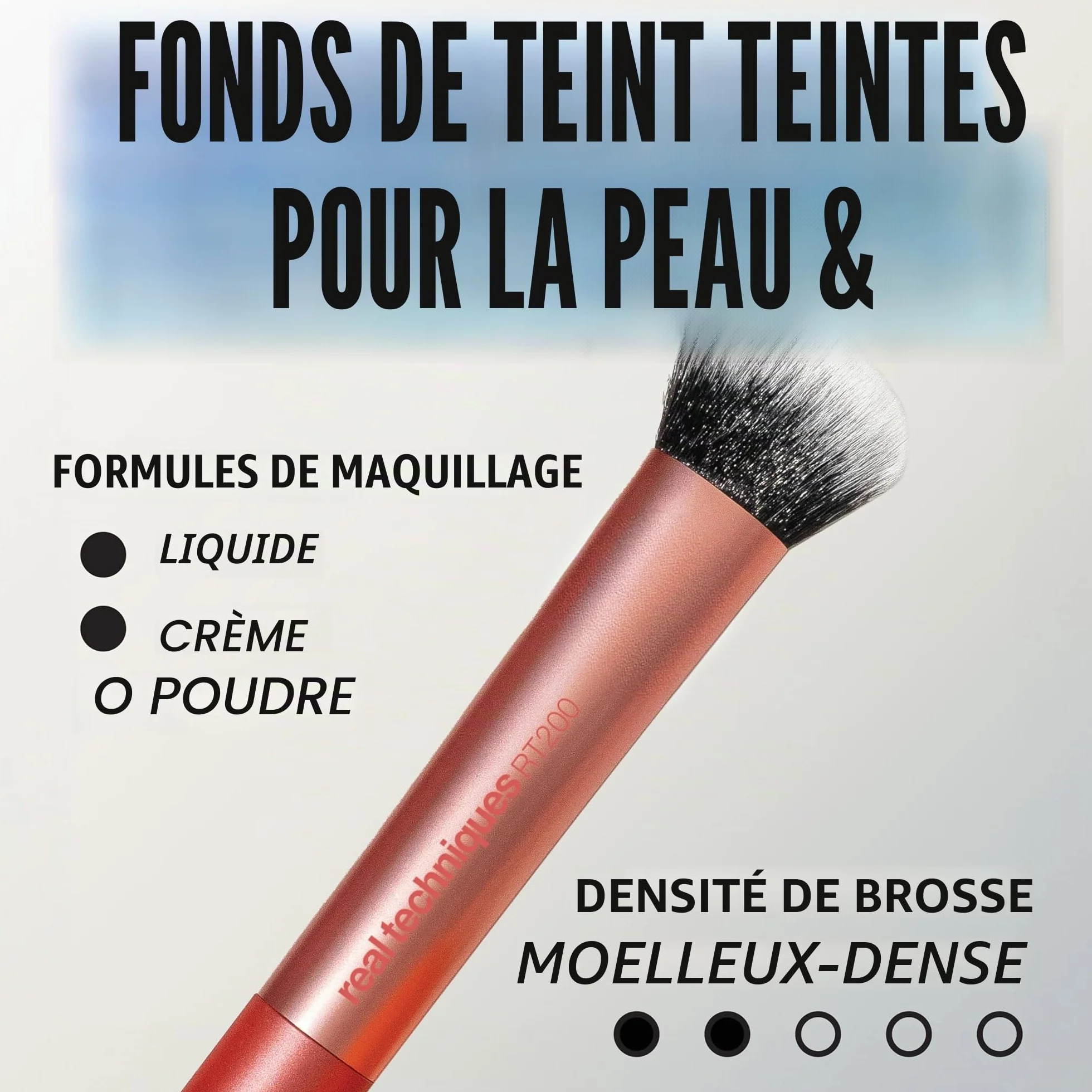 Real Techniques Pinceau de maquillage Expert visage fond de teint liquide crème fard à joues poudre bronzante couverture modulable