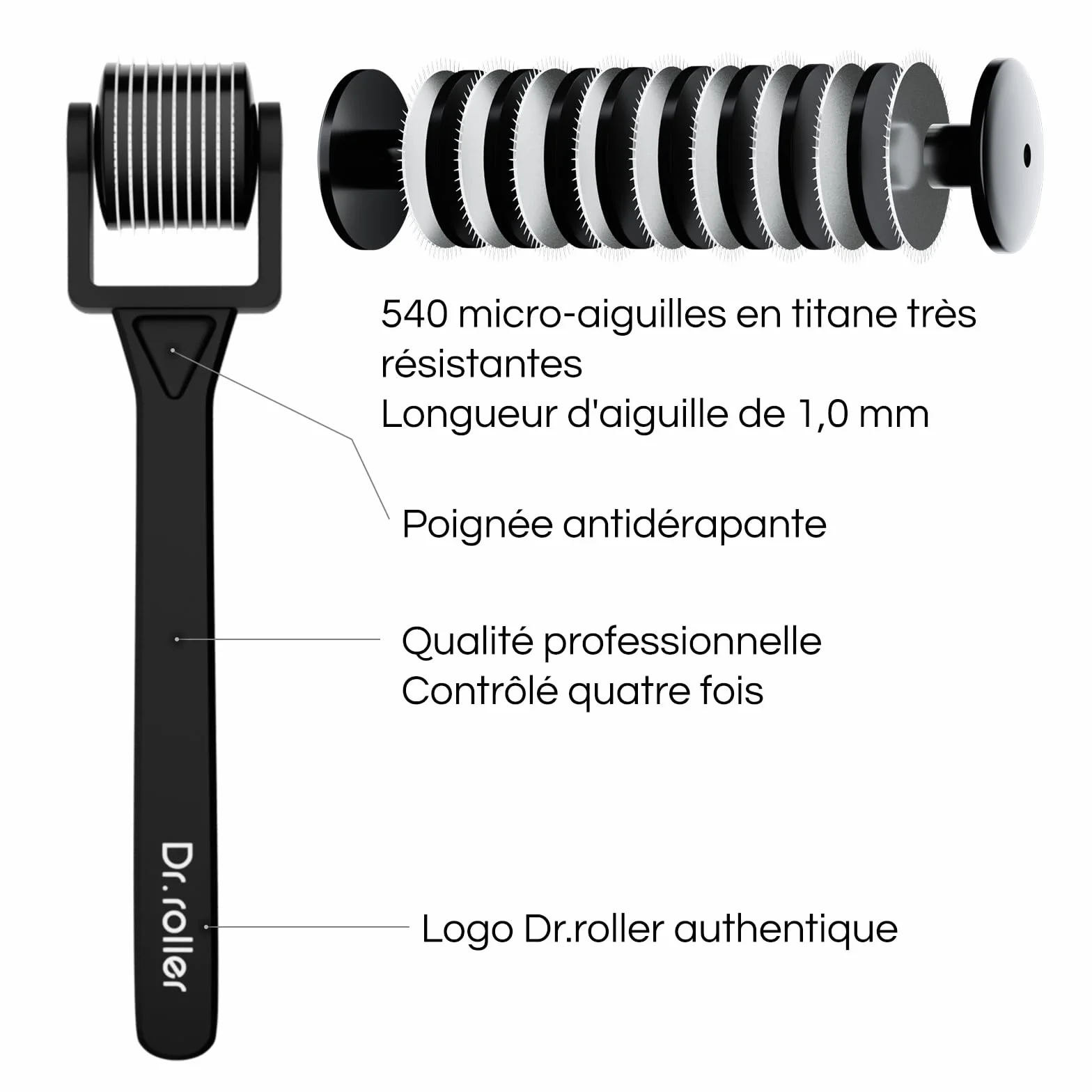 Derma Roller Cheveux 1 mm 540 Micro-Aiguilles Titane Microneedling Barbe Visage