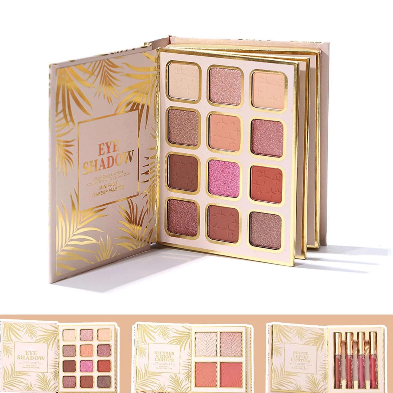 Palette De Maquillage Livre - 12 Couleurs À Paupières,À Paupières Nacrée Style Livre Avec 4 Fard À Joues Et 4 Brillant À Lèvres | Pour Femmes, Filles, Beauté, Fête,