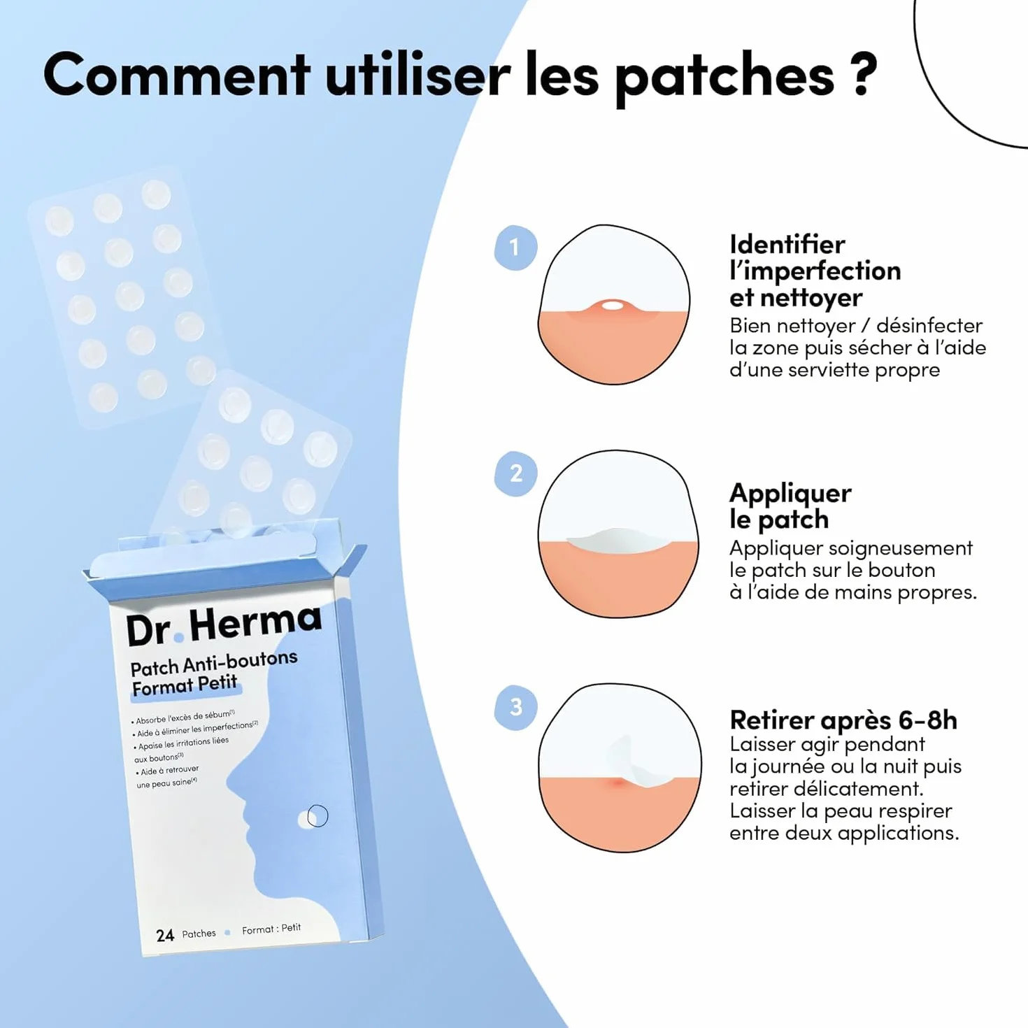 Dr. Herma Patch Anti Bouton Acné Invisible Acide Salicylique Hydrocolloïdes 3 Boîtes de 24 Patchs