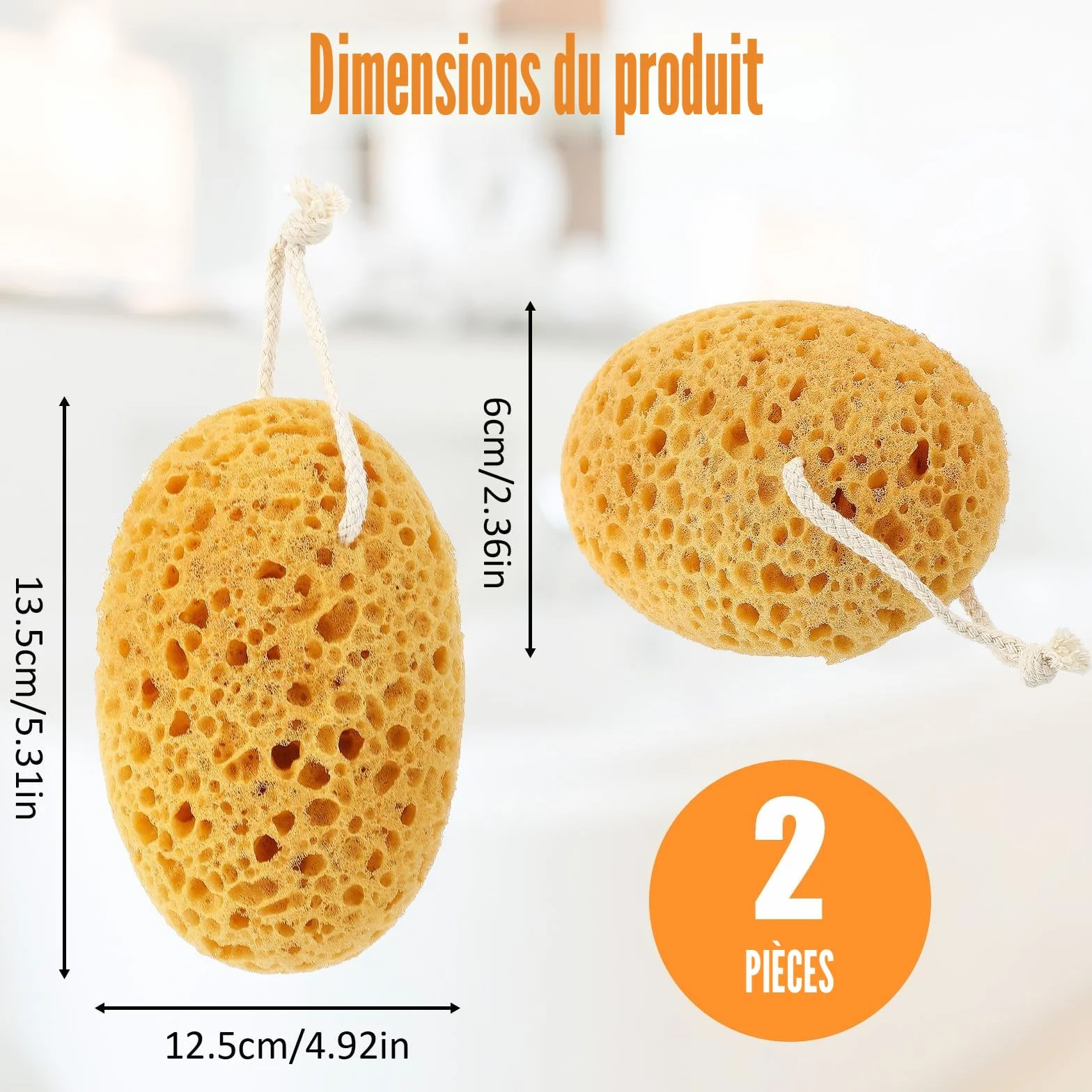 Éponge de Bain Lot de 2 Grandes Éponges Alvéolaires Douche Exfoliante Mousse Dense Nettoyage Doux