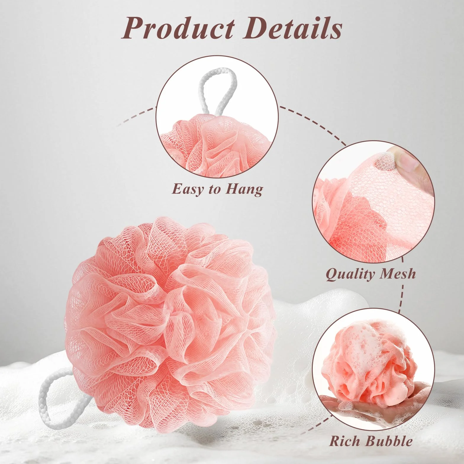 Flintronic 4 Pièces Éponge de Bain Fleur de Douche Recyclées 50g Maille Moussante Lavable Loofah Exfoliant Peau