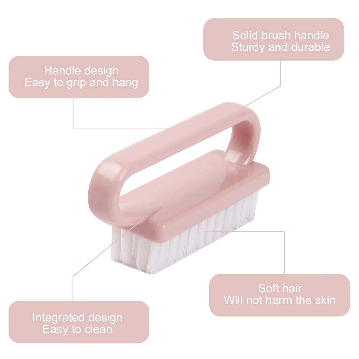 Brosse à Ongles 3 Pièces Poignée Plastique Nettoyage Ongles Quotidien Pinceau Nail Art Rose