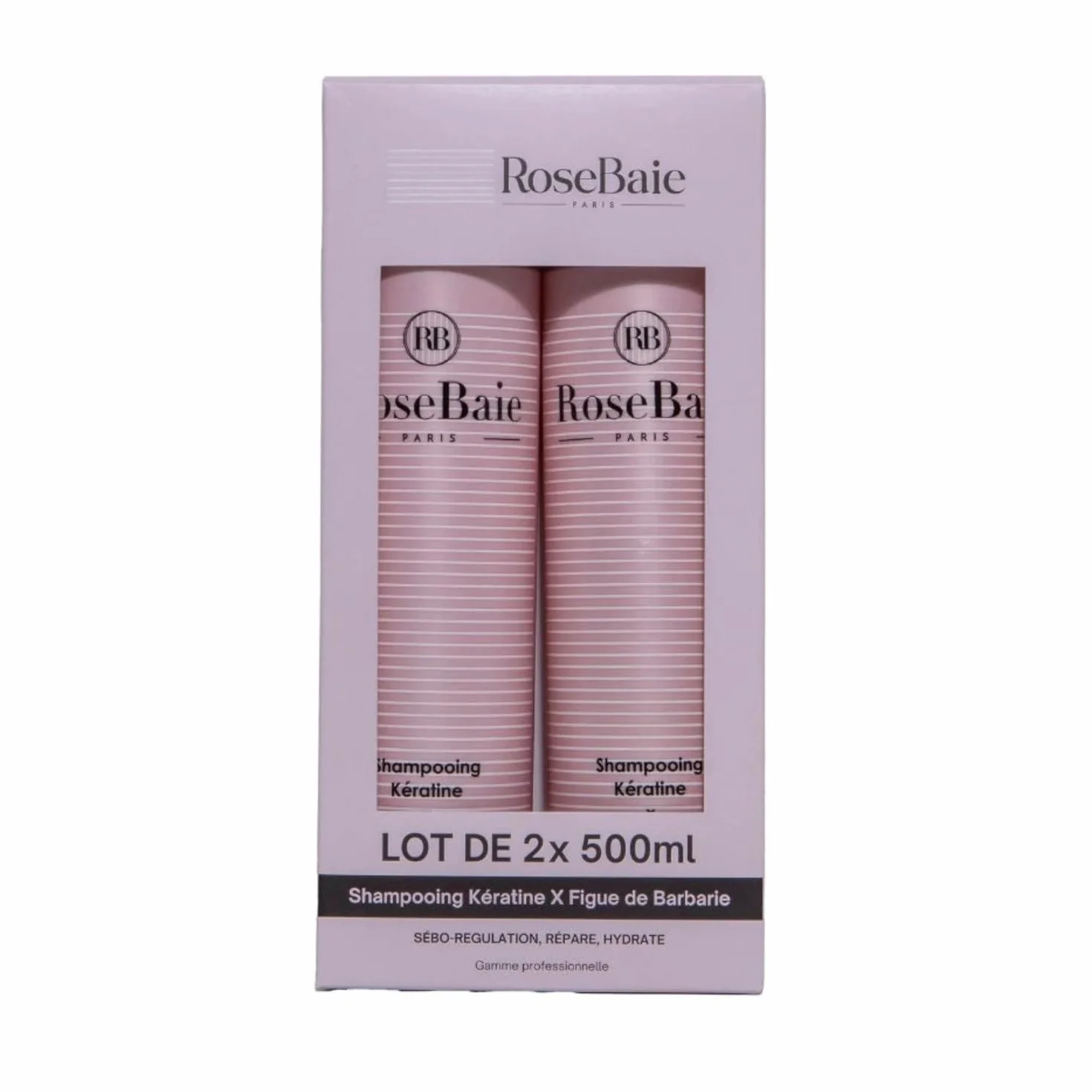 ROSEBAIE | Duo Shampoing Figue de Barbarie et Kératine | Sans Sulfates | Sébo-Régulation et Hydratation | Format économique 500ml x2