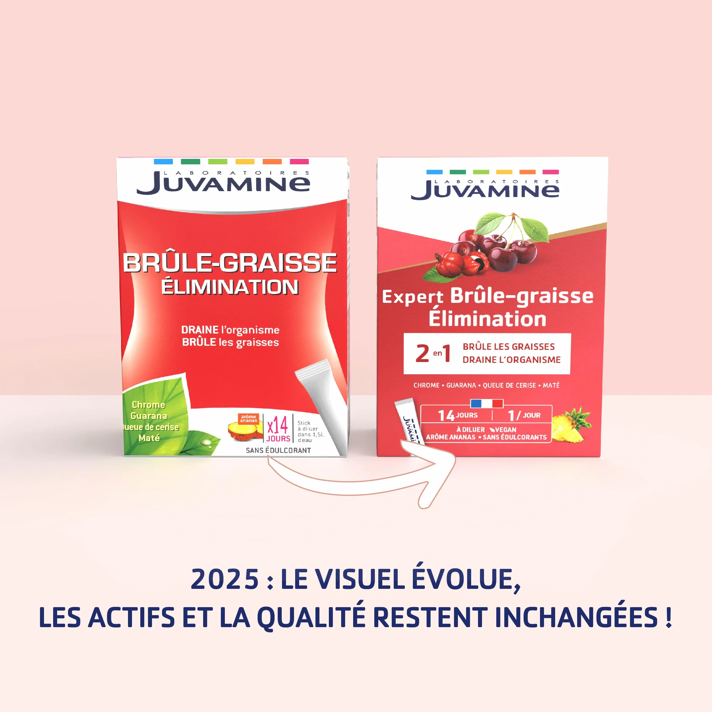 JUVAMINE Brûle-Graisse 14 Sticks Minceur Chrome Guarana Queue de Cerise Maté Arôme Ananas Fabriqué en France