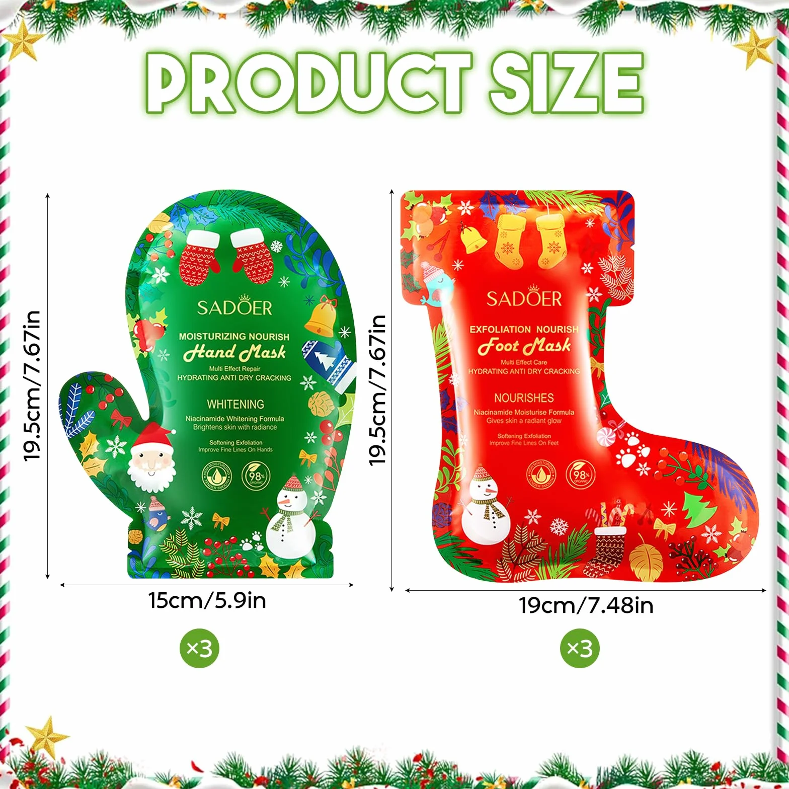 Masque Pied Peeling Exfoliant + Masque Main Hydratant, 3 Paires, Soin Pieds Secs et Abîmés