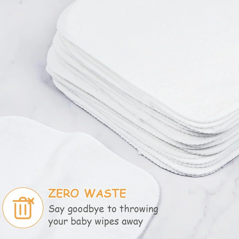 Aomig Lot de 14 lingettes lavables en coton éponge 20x20 cm, lingettes démaquillantes pour bébé - Blanc
