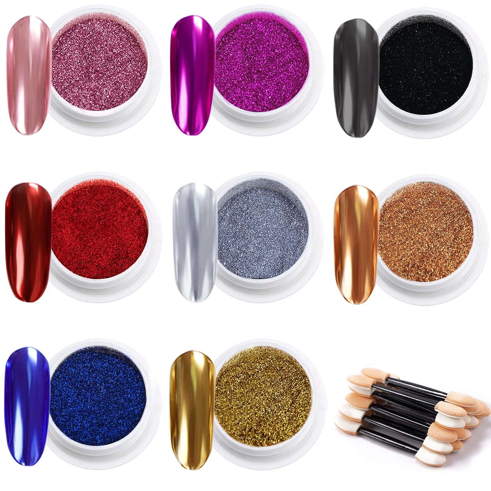 MELLIEX 8 Pièces Poudre Chrome Ongles Effet Miroir Accessoires Nail Art