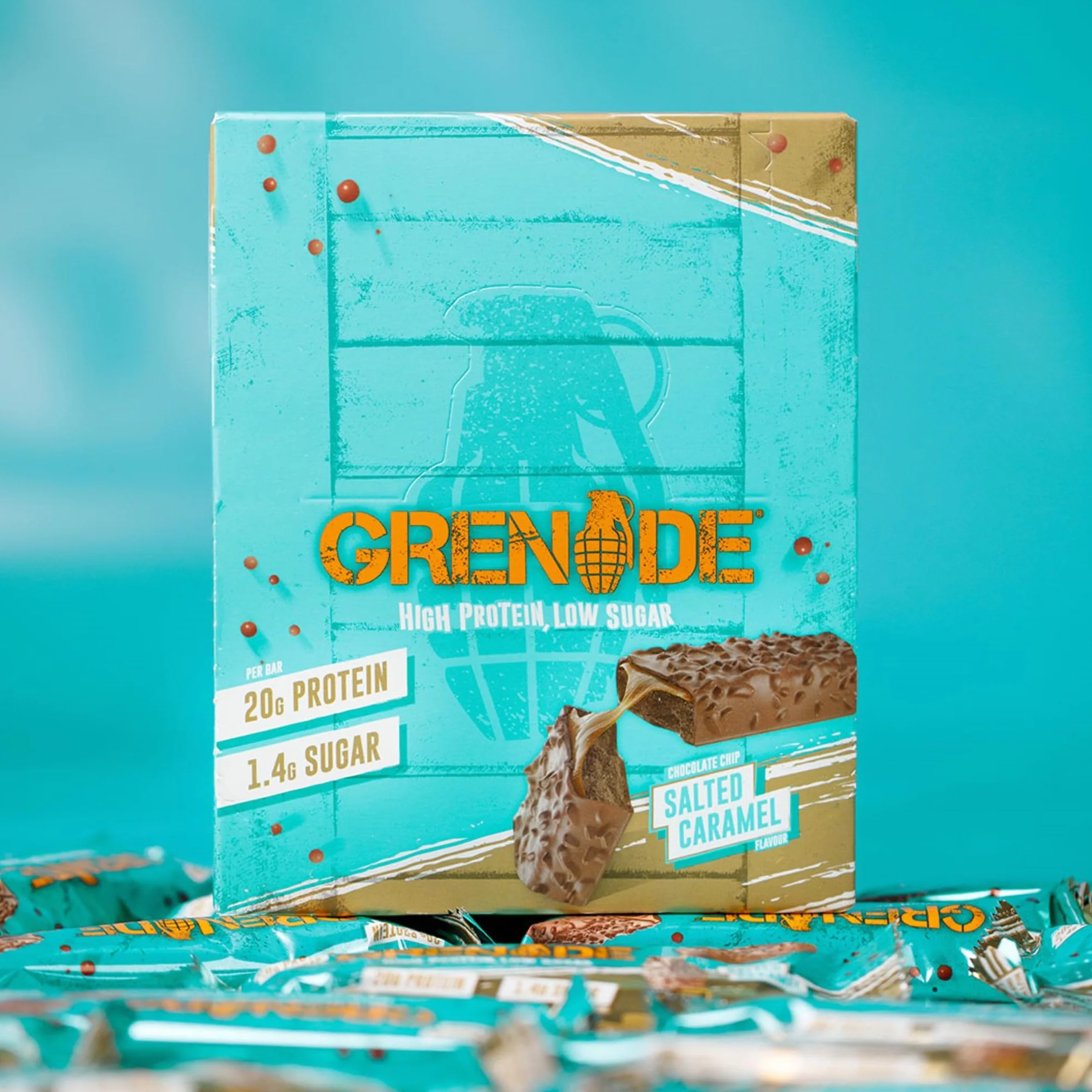 Grenade Barre Hyperprotéinée Faible Teneur en Glucides Chocolat Caramel Salé 12 x 60 g