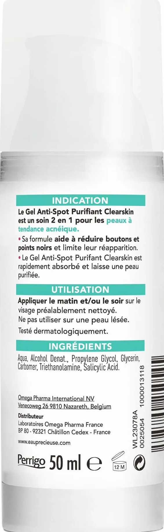 Eau Précieuse Gel Anti-Bouton Purifiant Clearskin Soin 2-en-1 Peaux Acnéique 50 ml