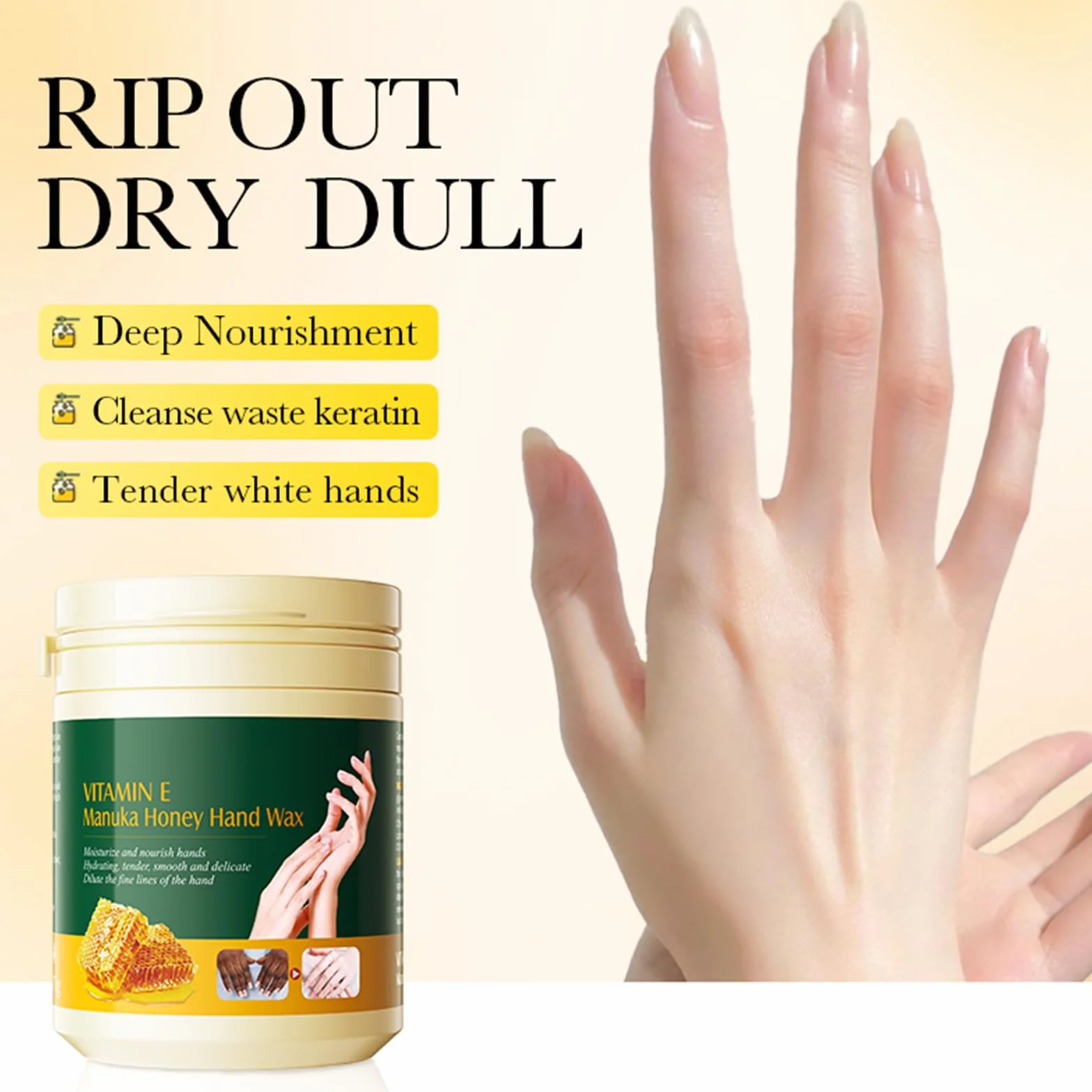 Masque De Cire Pour Les Mains Au Miel Et Vitamine E, Soin Des Mains Gercées, 170 G