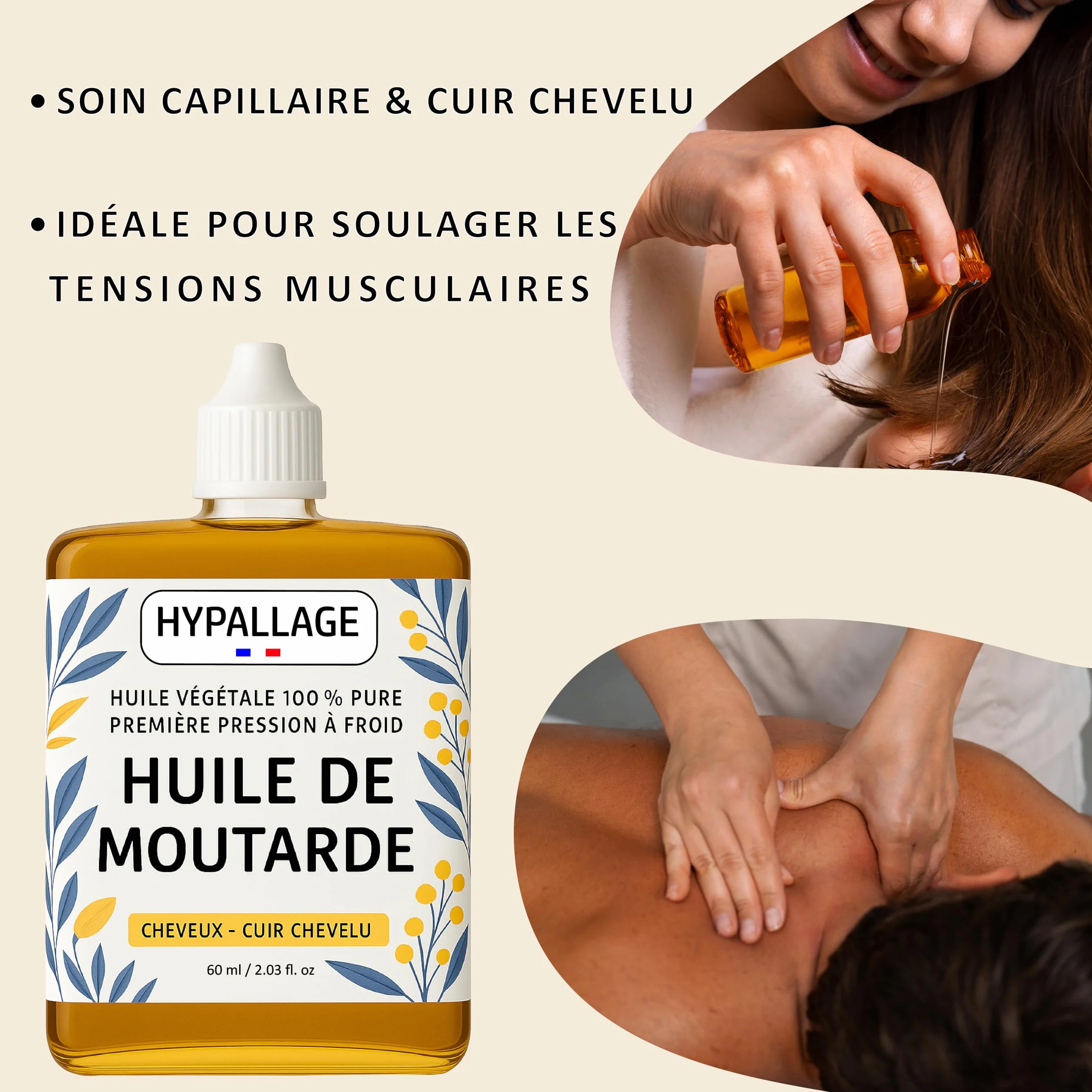 Huile de Moutarde Pousse Cheveux Soin Capillaire Nourrissant 60ml