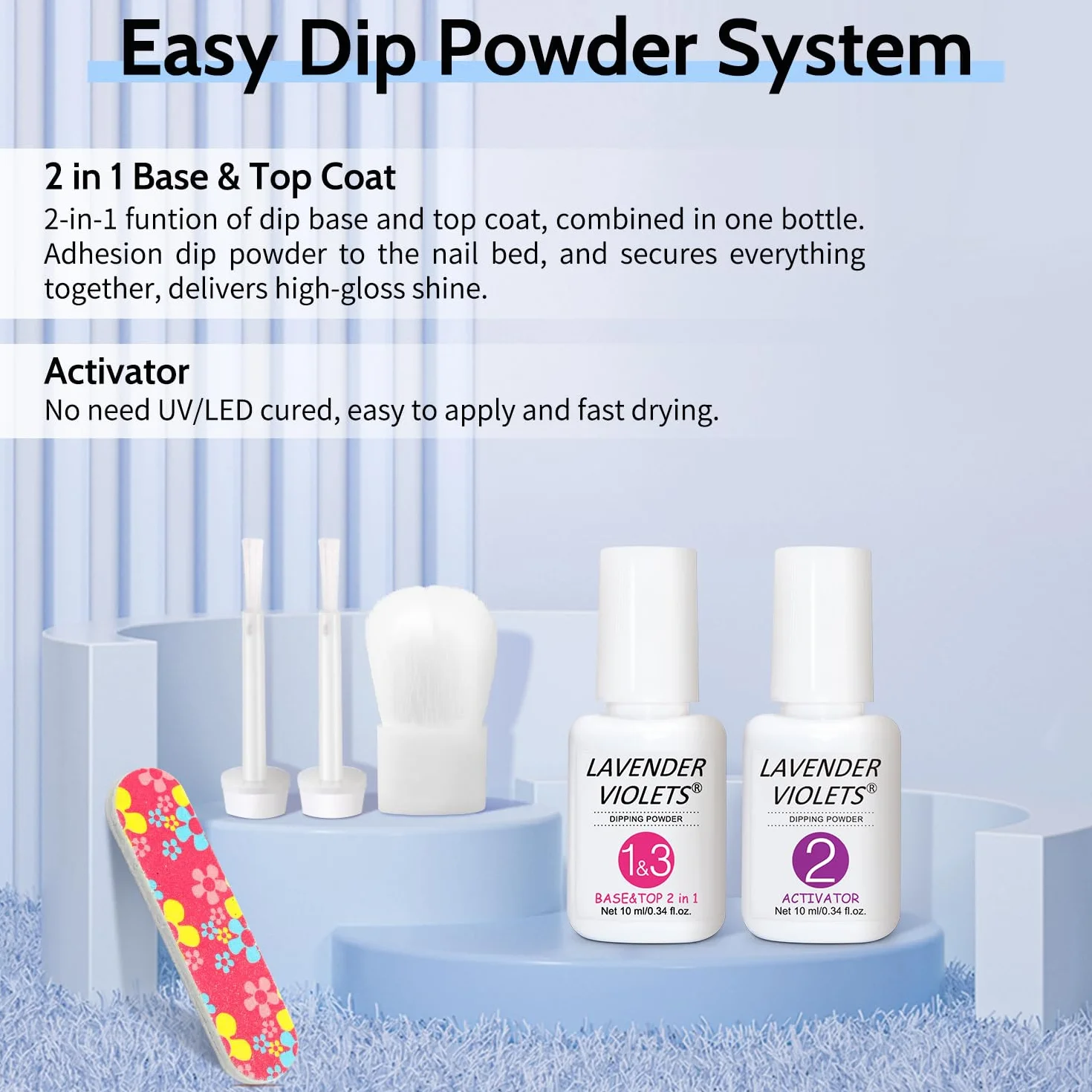 Lavender Violets 6 Couleurs Acrylique Trempage Poudre Système French Nail Manucure Base Activateur Vernis Finition Brosse Lime