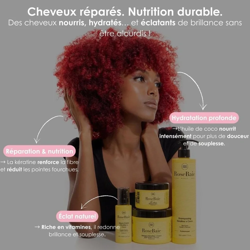 ROSEBAIE | Duo Sérum Cristal Coco et Kératine | 1 acheté = 1 offert | Cheveux secs, abîmés | Pointes Fourchues et Cassantes | Cheveux texturés crépus bouclés frisés | 2 x 100ml